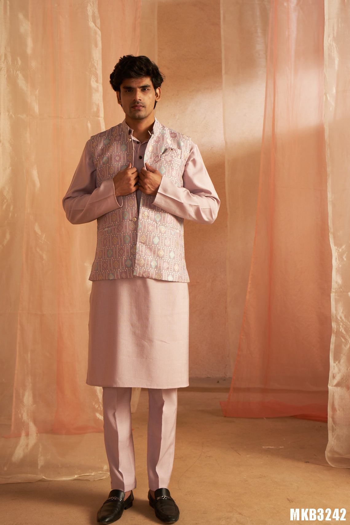 Royal Purple Viscose Kurta Set | Designer Printed Festive Couture Ensemble