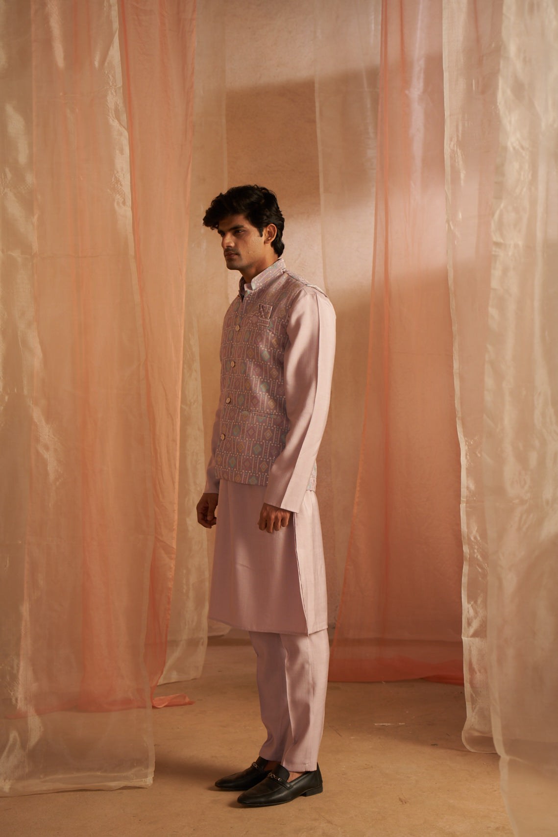 Royal Purple Viscose Kurta Set | Designer Printed Festive Couture Ensemble