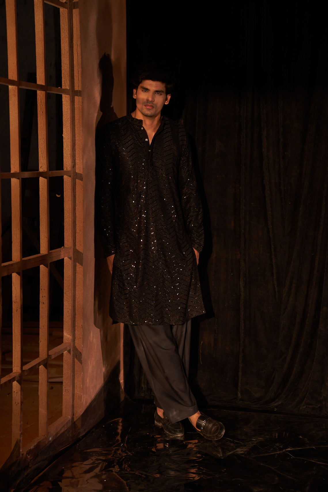 Peach Blossom Viscose Kurta Set | Designer Printed Festive Couture Ensemble