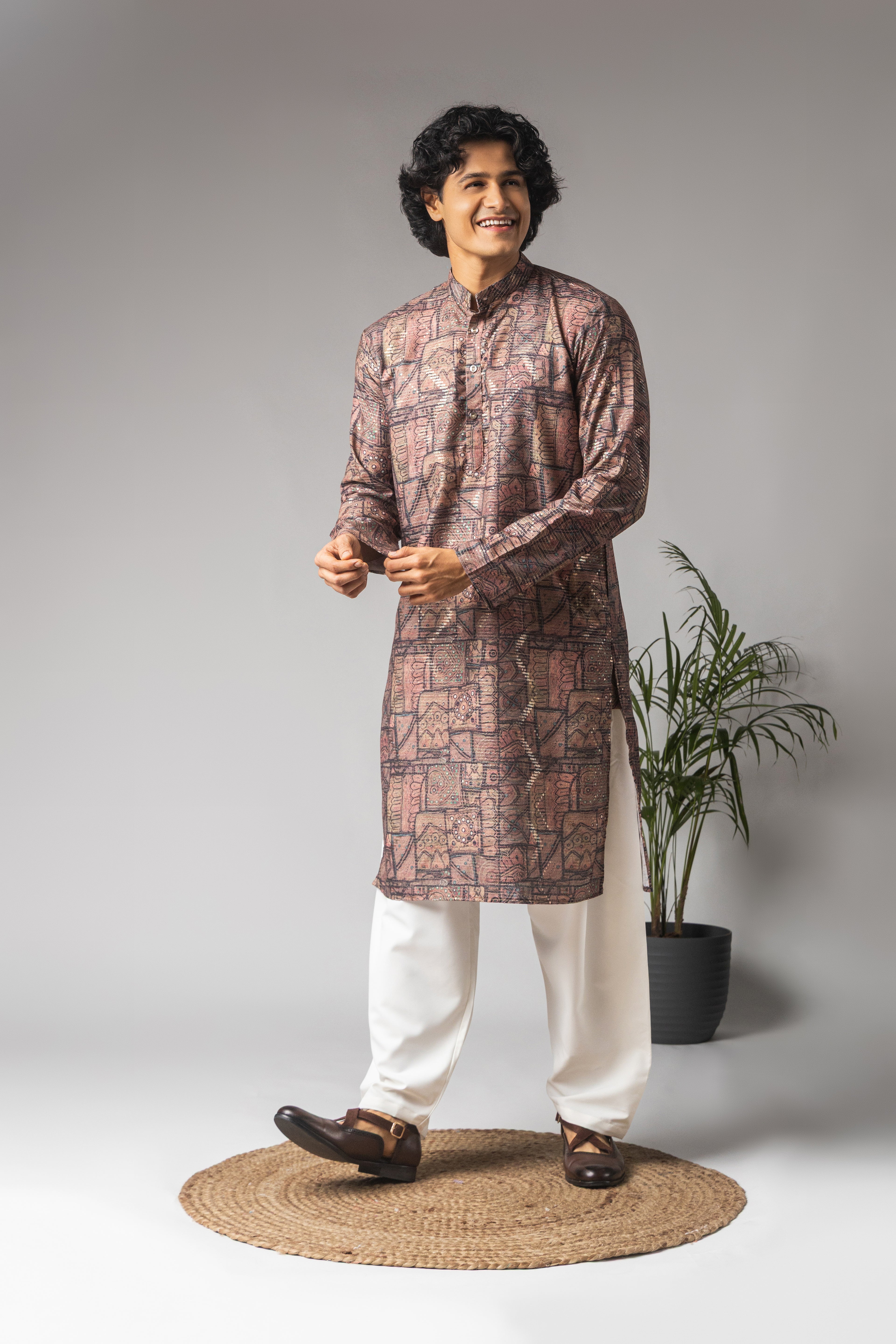 Multicolor Viscose Weaved Festive Kurta with Payjama | Intricate Handwoven Motifs