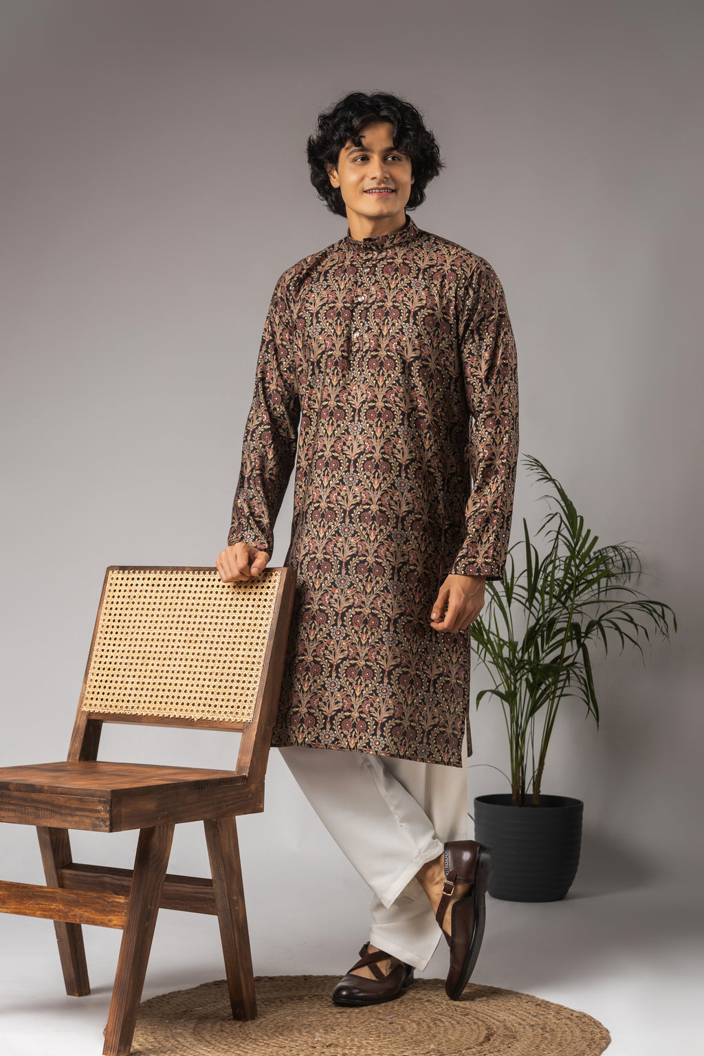 Multicolor Modal Silk Weaved Kurta with Payjama | Intricate Handwoven Motifs for Mehandi