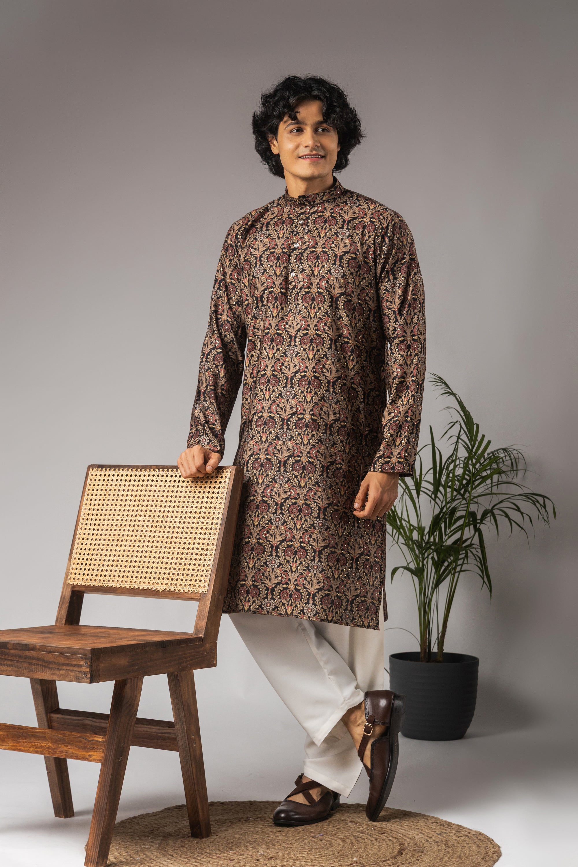 Multicolor Modal Silk Weaved Kurta with Payjama | Intricate Handwoven Motifs for Mehandi