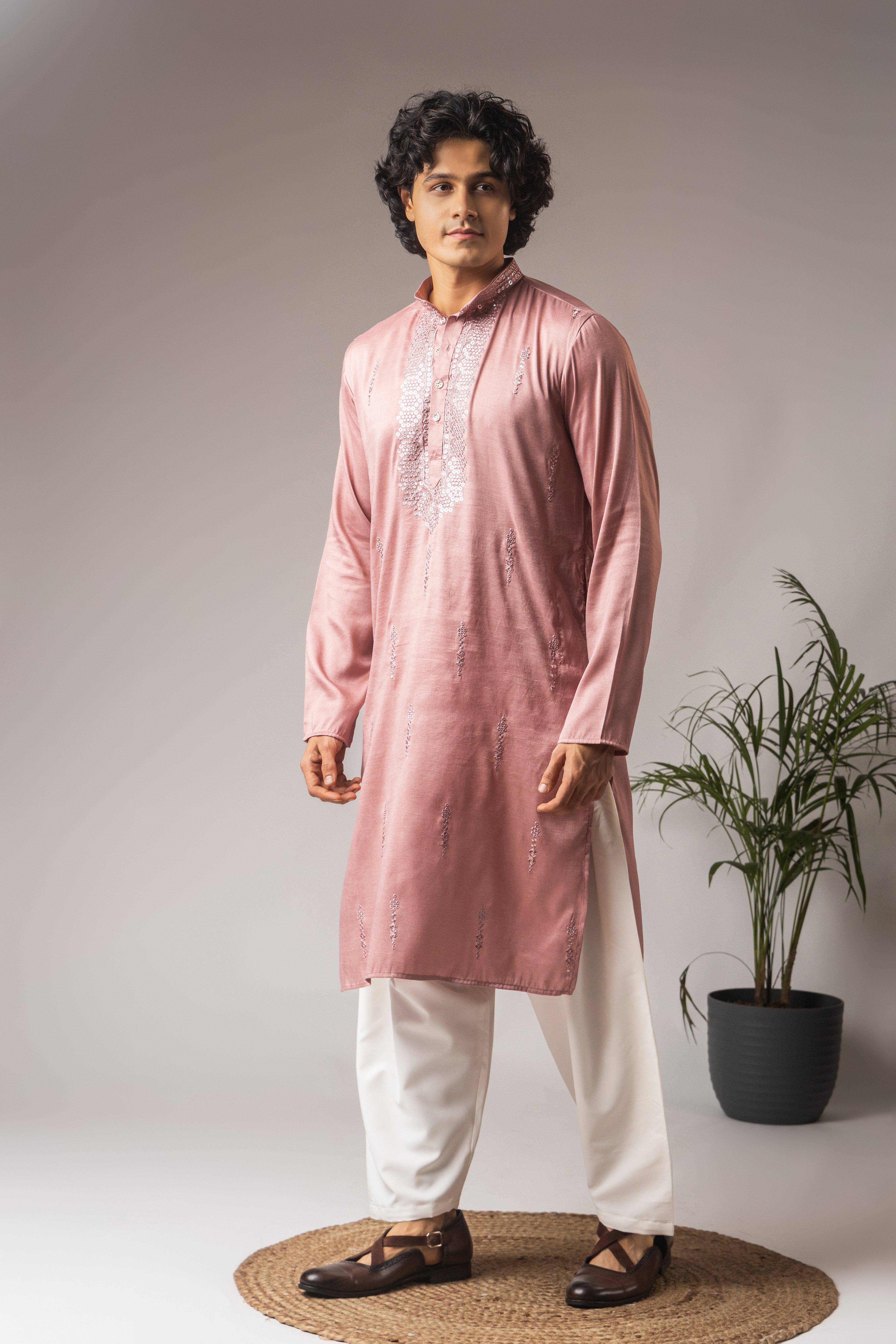 Elegant Pink Super Silk Weaved Festive Kurta with Payjama | Intricate Handwoven Motifs