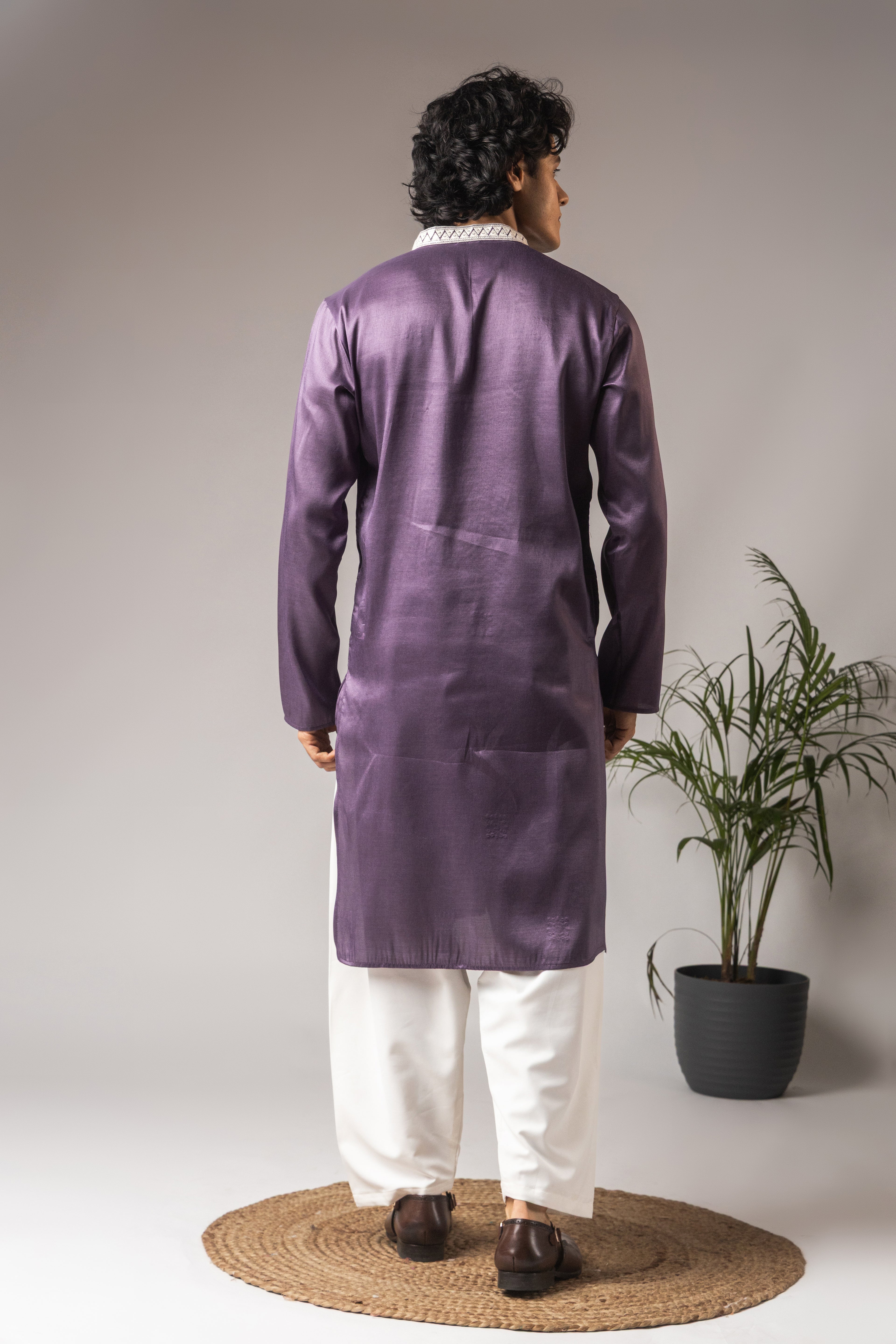 : Regal Purple Super Silk Weaved Festive Kurta with Payjama | Intricate Handwoven Motifs