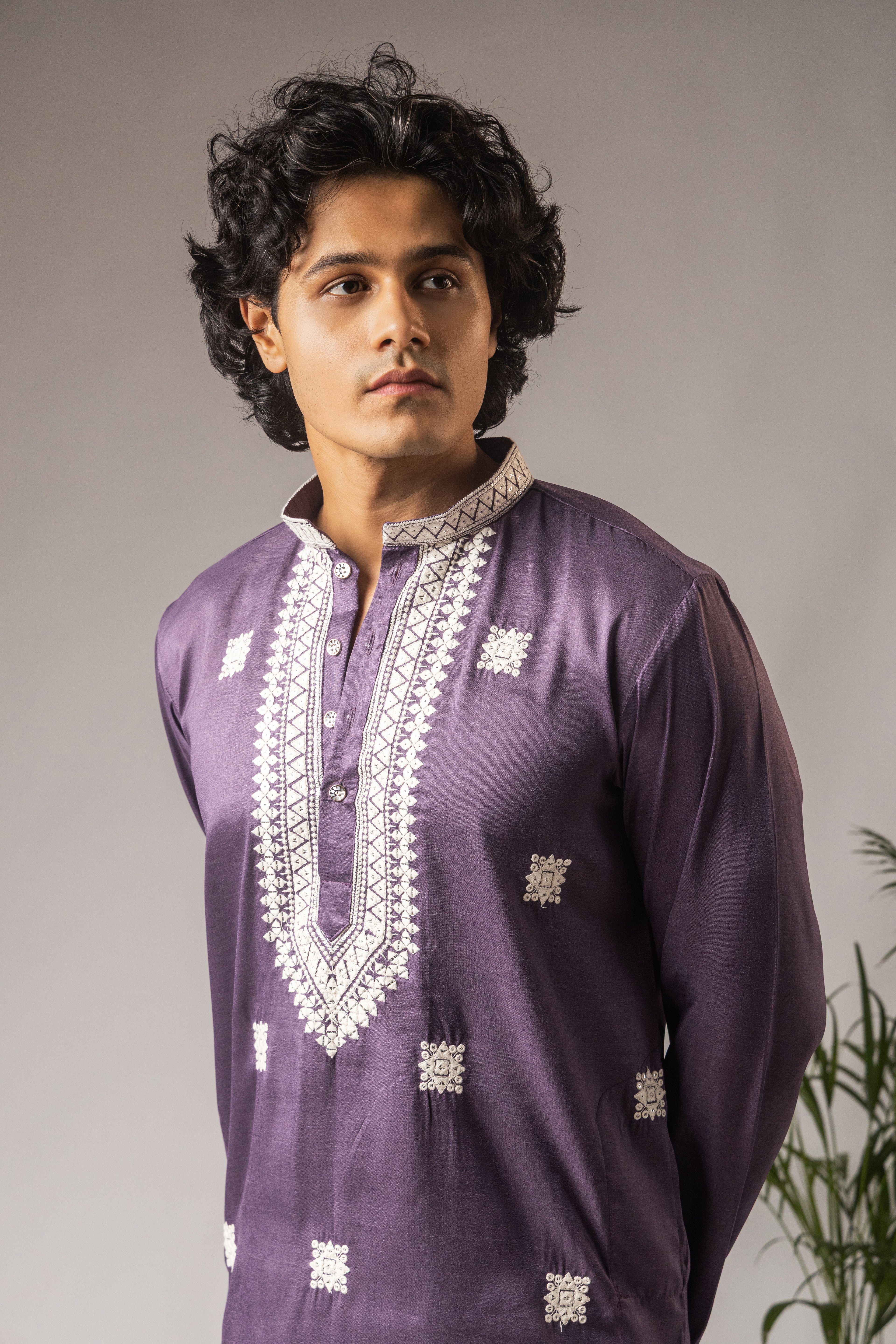 : Regal Purple Super Silk Weaved Festive Kurta with Payjama | Intricate Handwoven Motifs