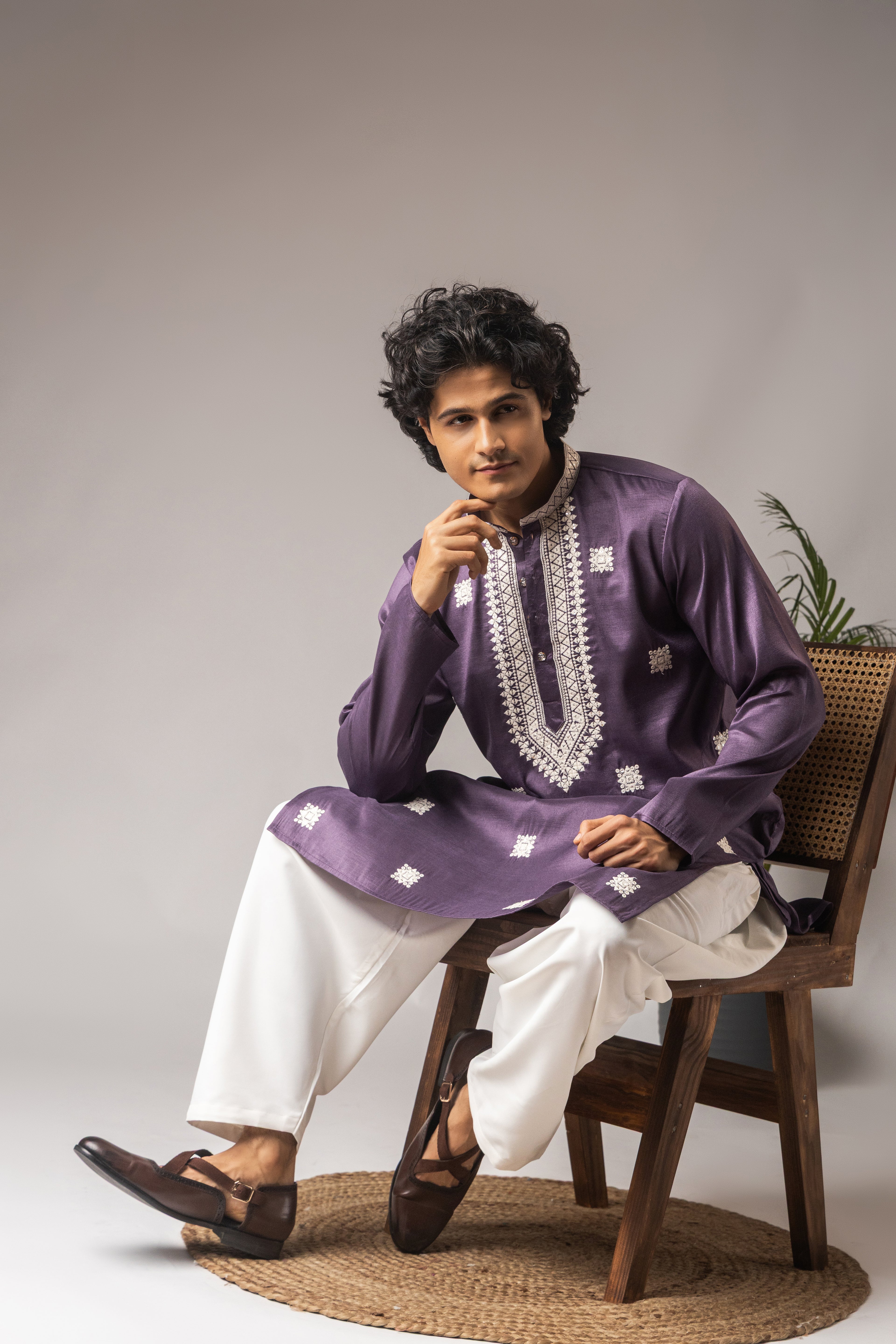 : Regal Purple Super Silk Weaved Festive Kurta with Payjama | Intricate Handwoven Motifs