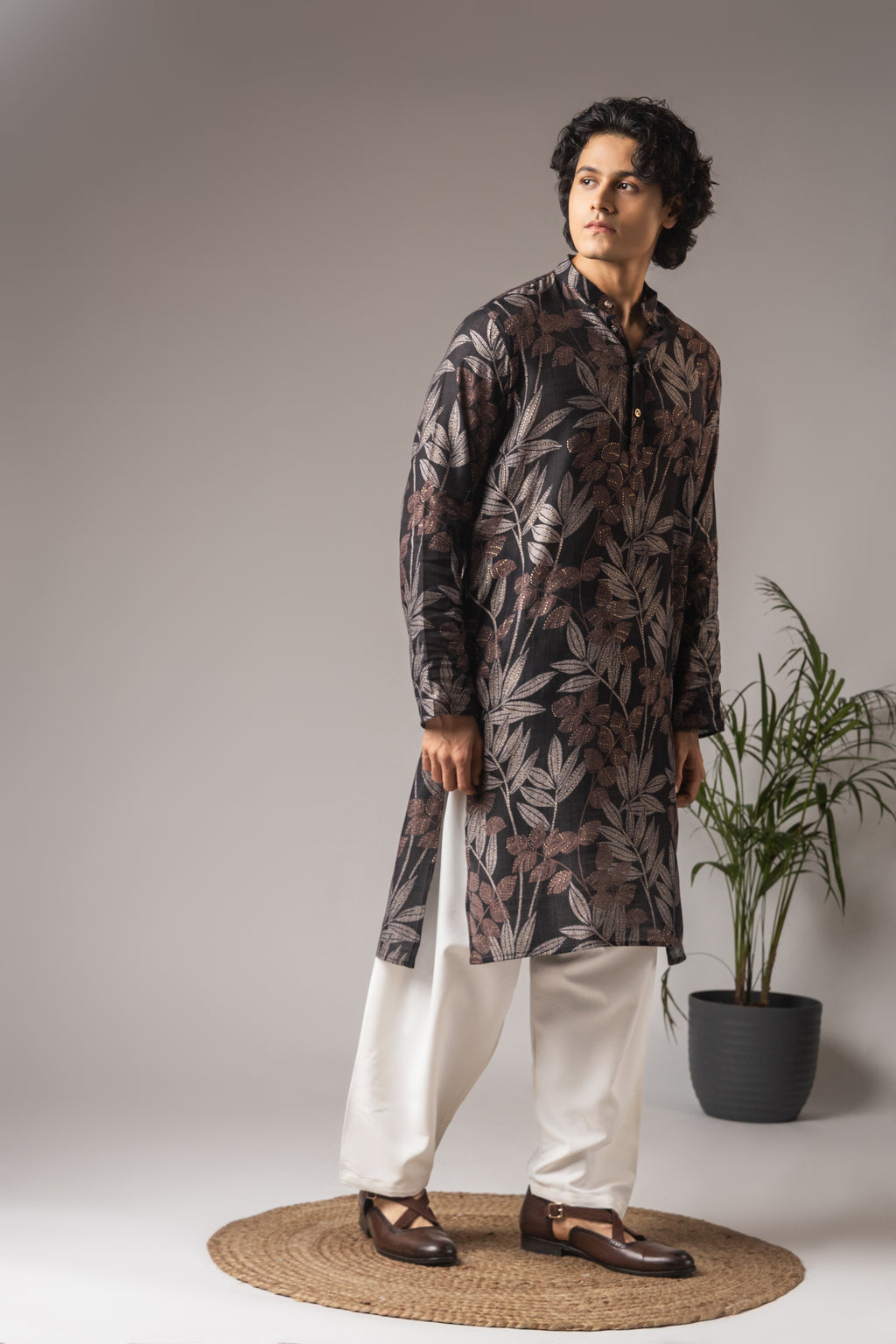 Elegant Black Modal Silk Kurta Set | Printed Festive Wear Collection