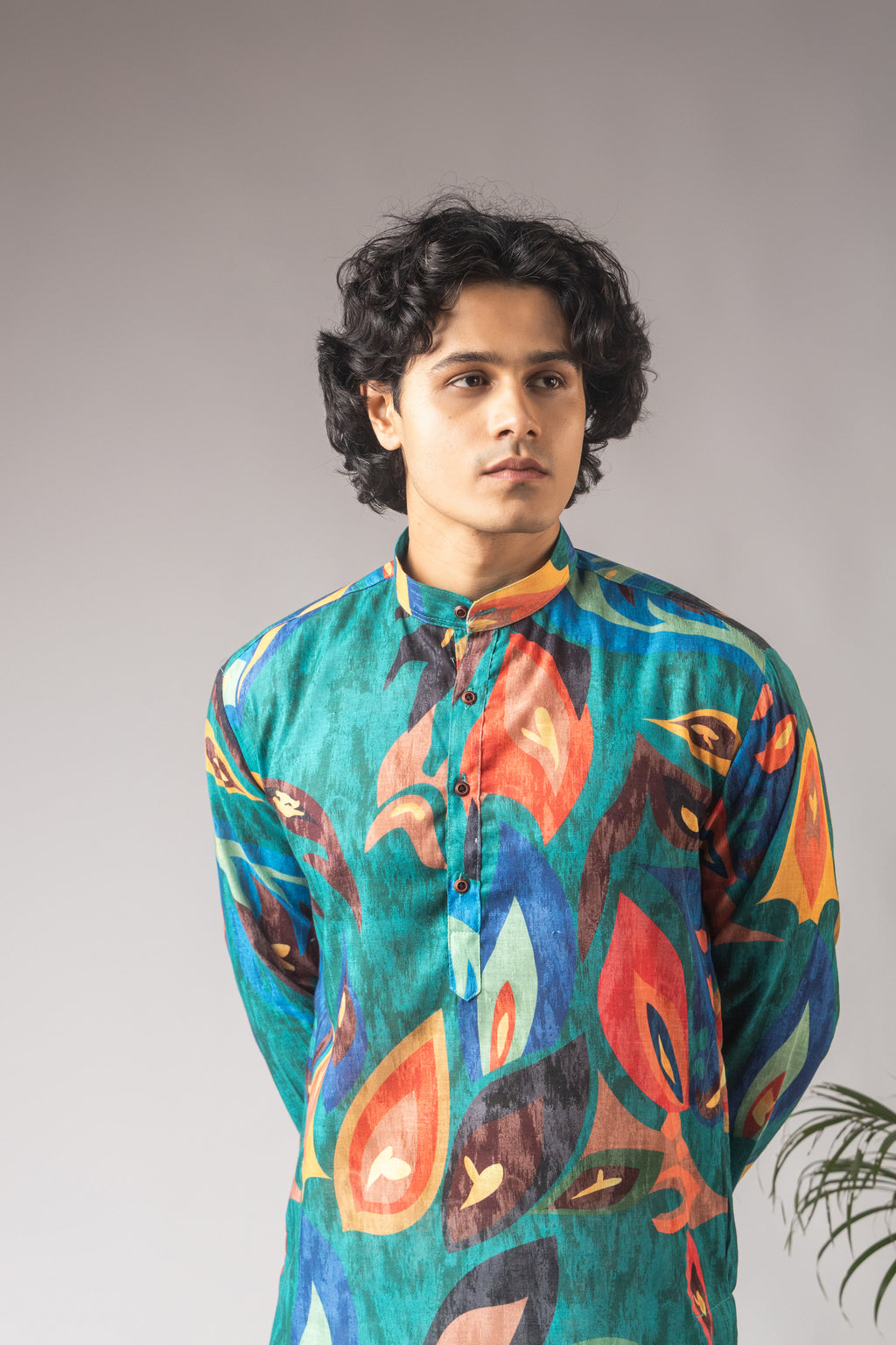 Elegant Peacock Green Linen Kurta Set | Printed Festive Traditional Wear