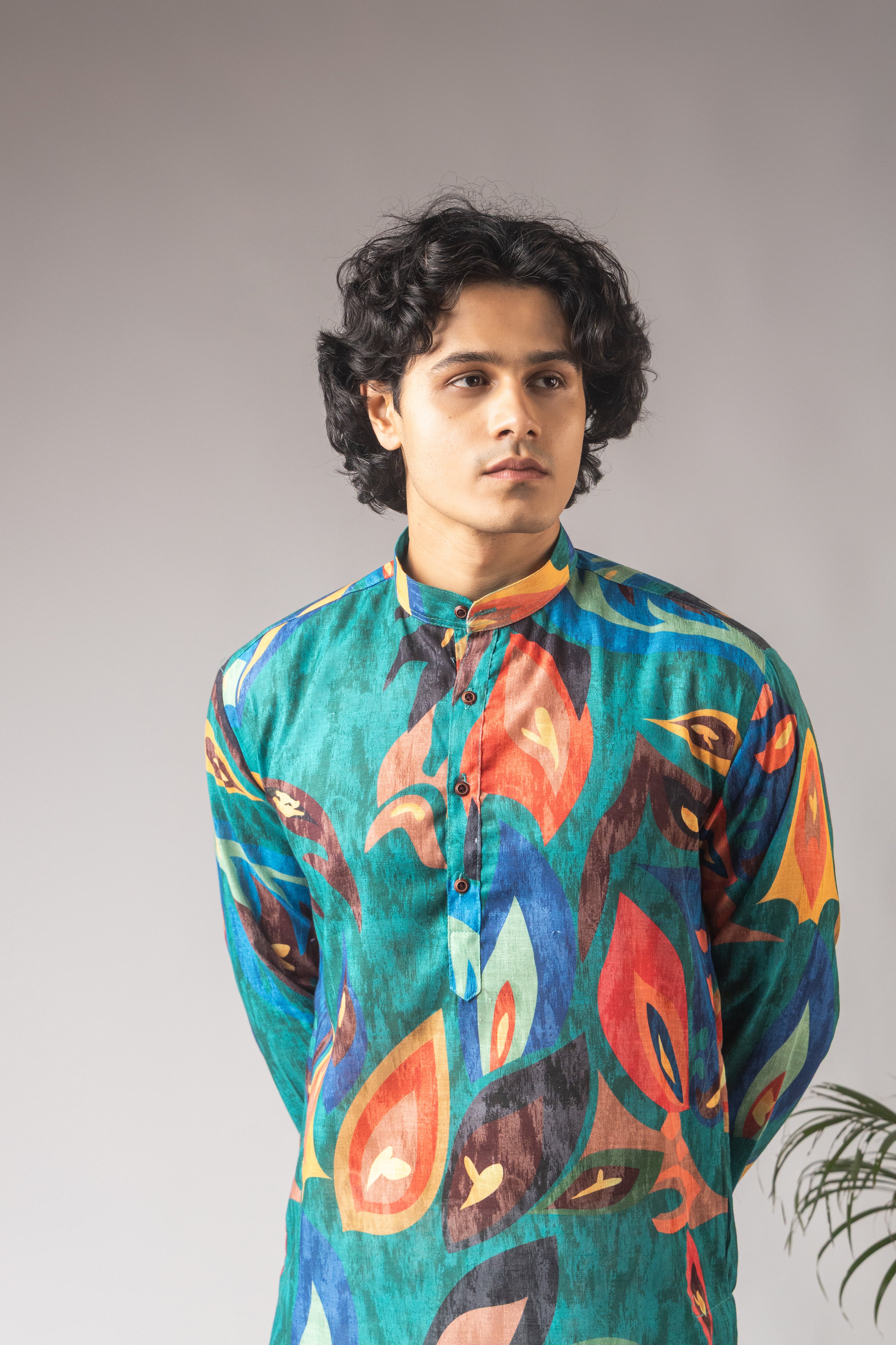 Elegant Peacock Green Linen Kurta Set | Printed Festive Traditional Wear