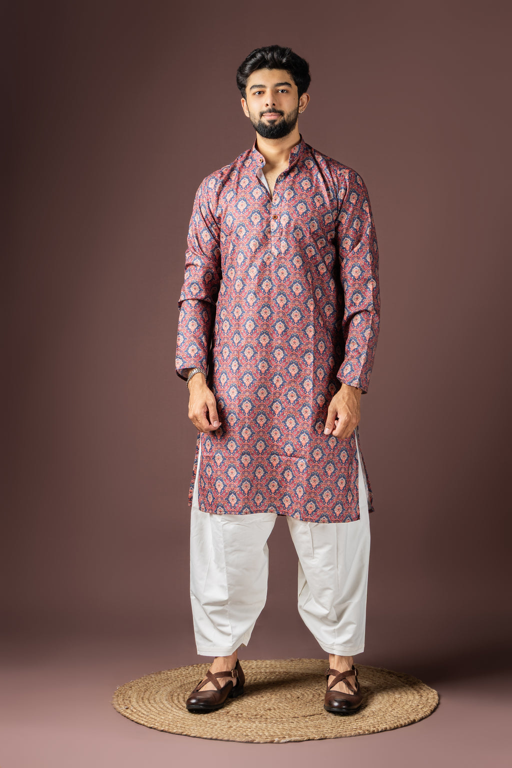 Wine Blended Cotton Weaved Kurta Set | Festive Traditional Wear
