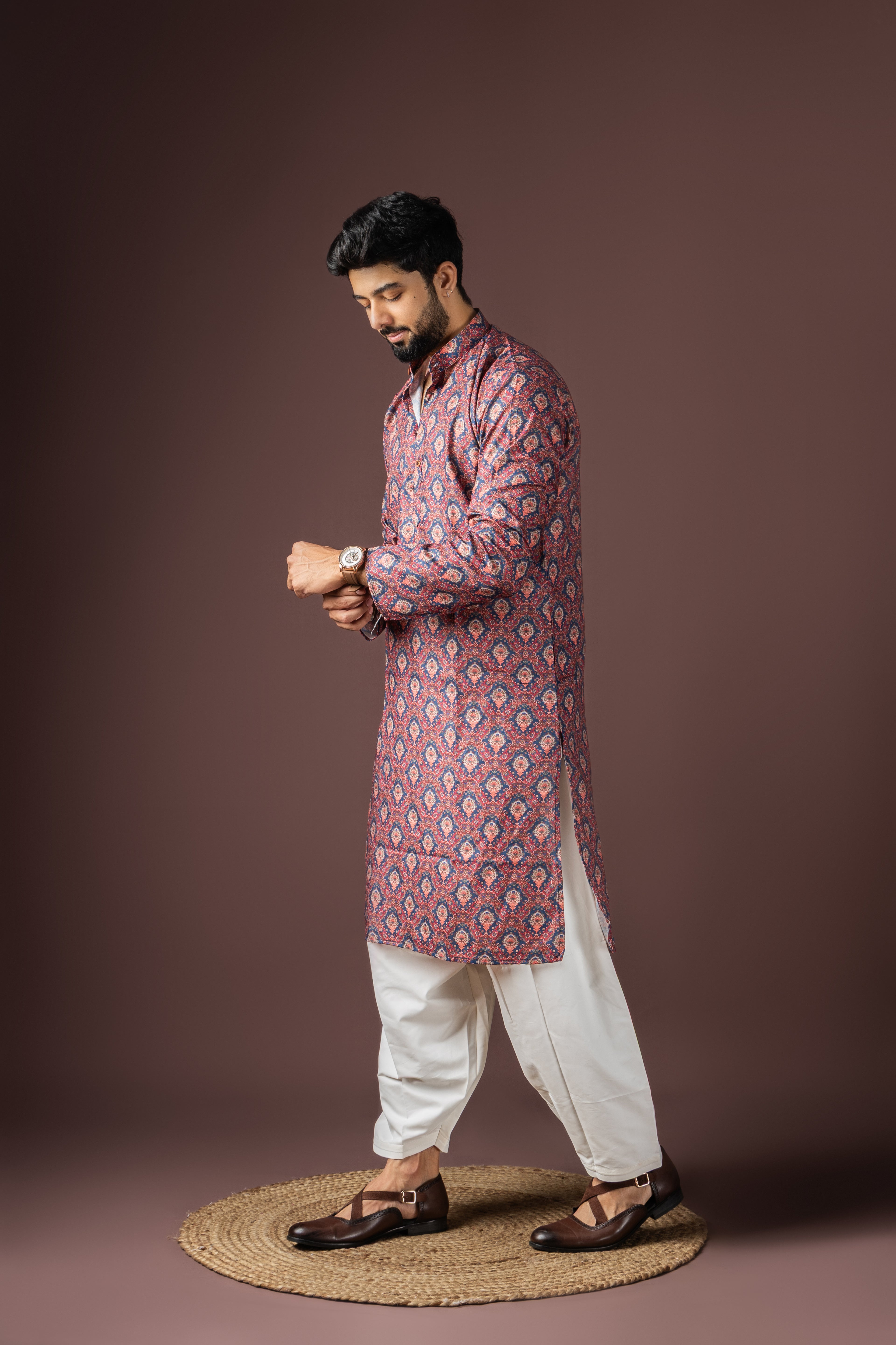 Wine Blended Cotton Weaved Kurta Set | Festive Traditional Wear