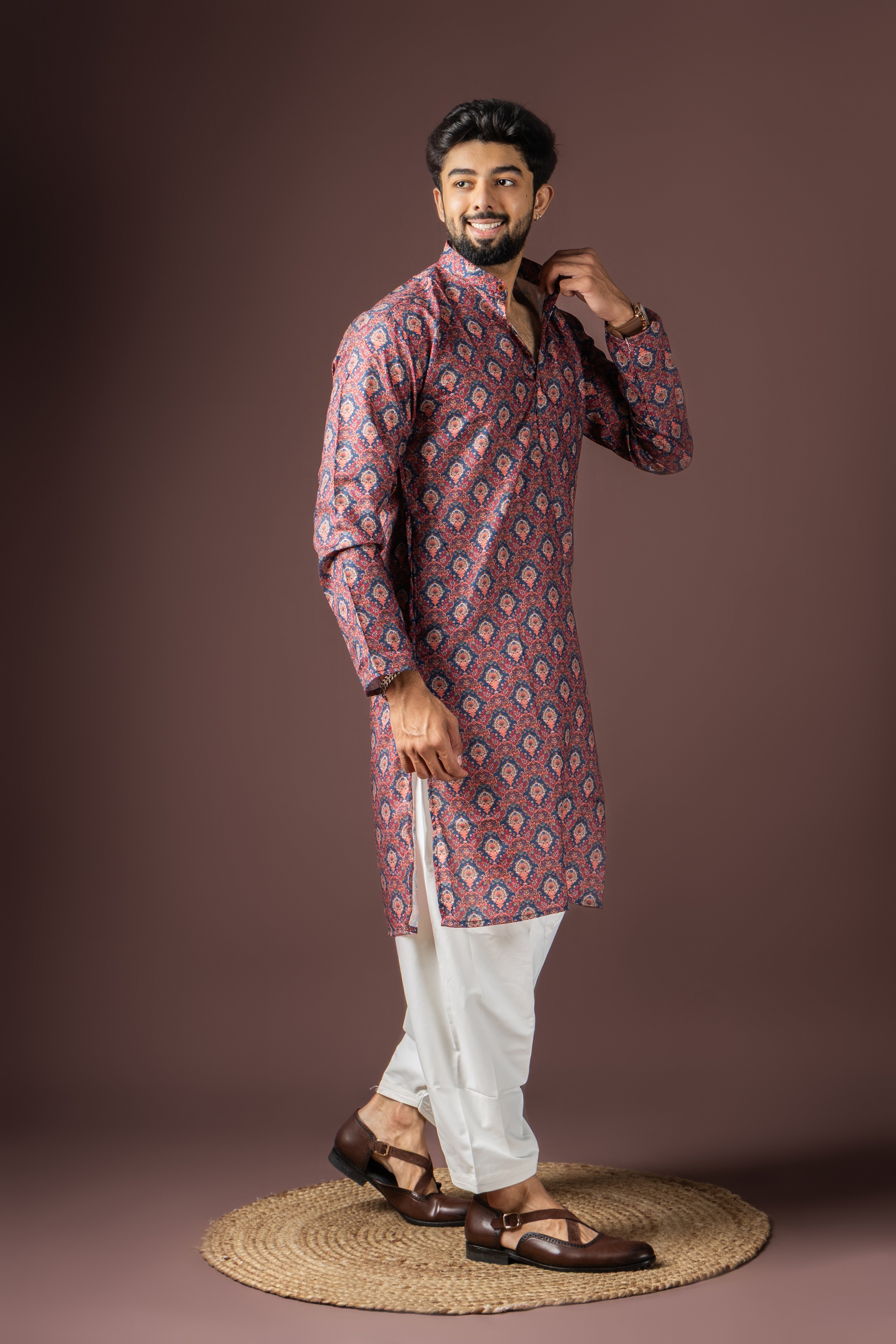 Wine Blended Cotton Weaved Kurta Set | Festive Traditional Wear