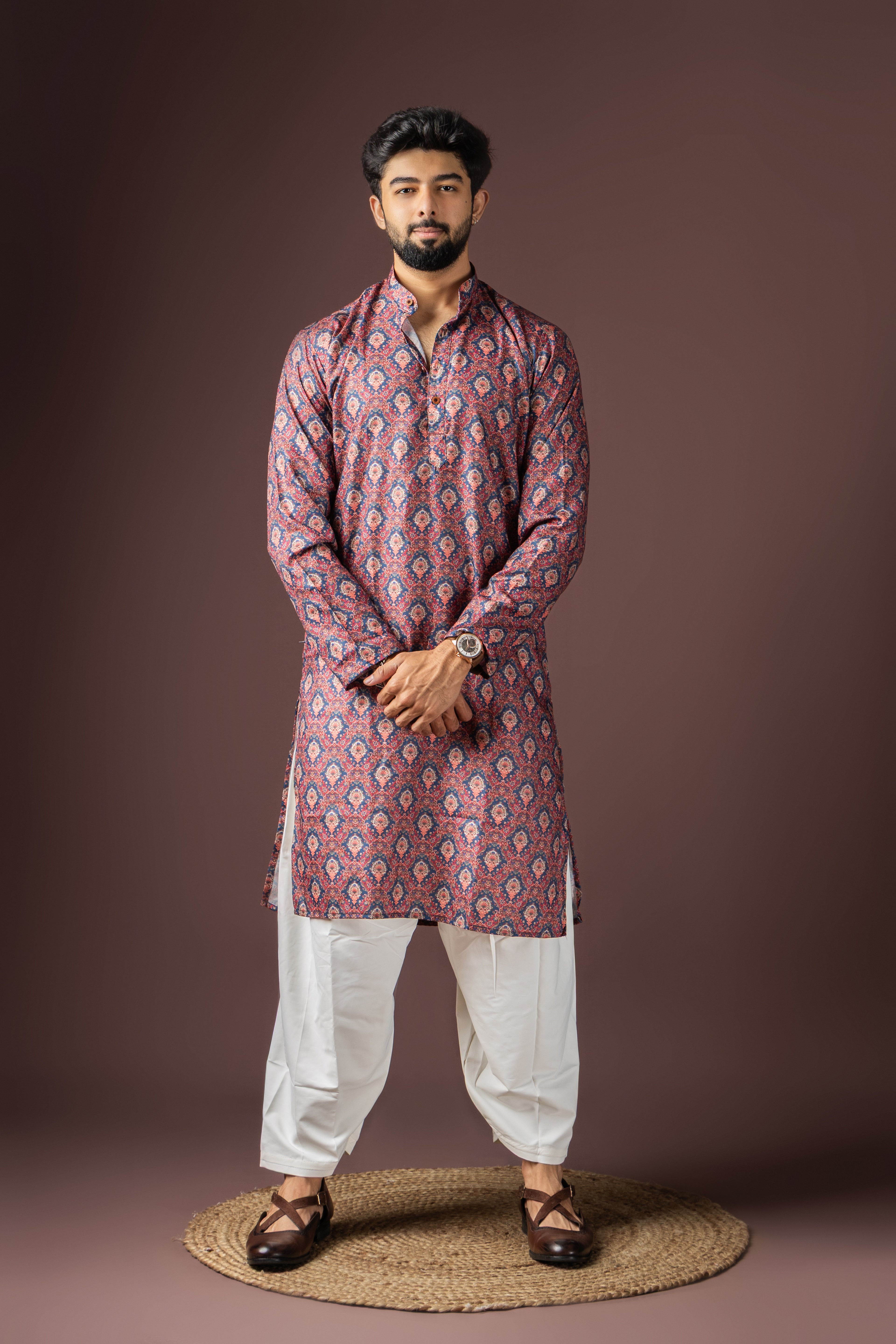 Wine Blended Cotton Weaved Kurta Set | Festive Traditional Wear