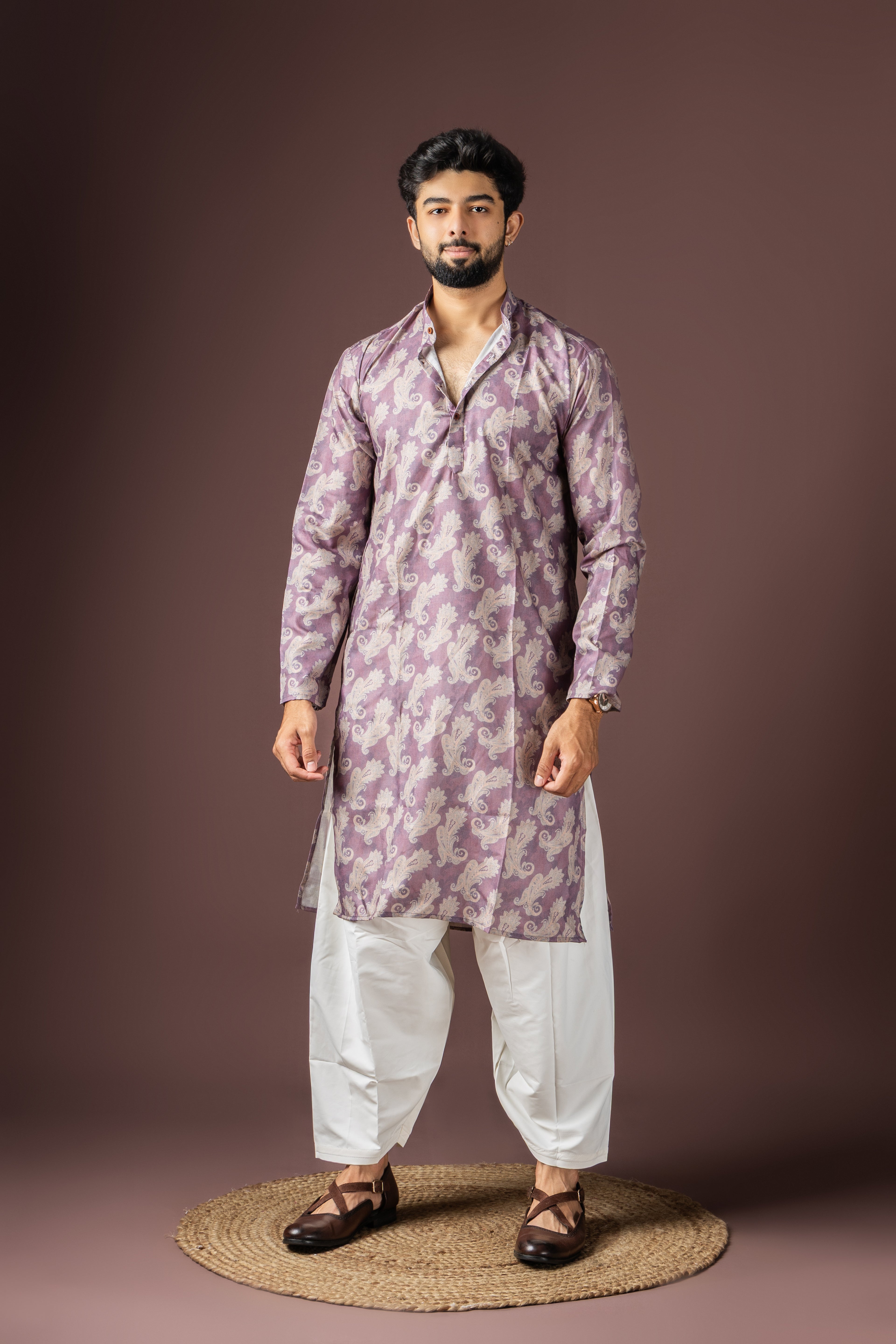 Magenta Blended Cotton Weaved Kurta Set | Vibrant Festive Ensemble