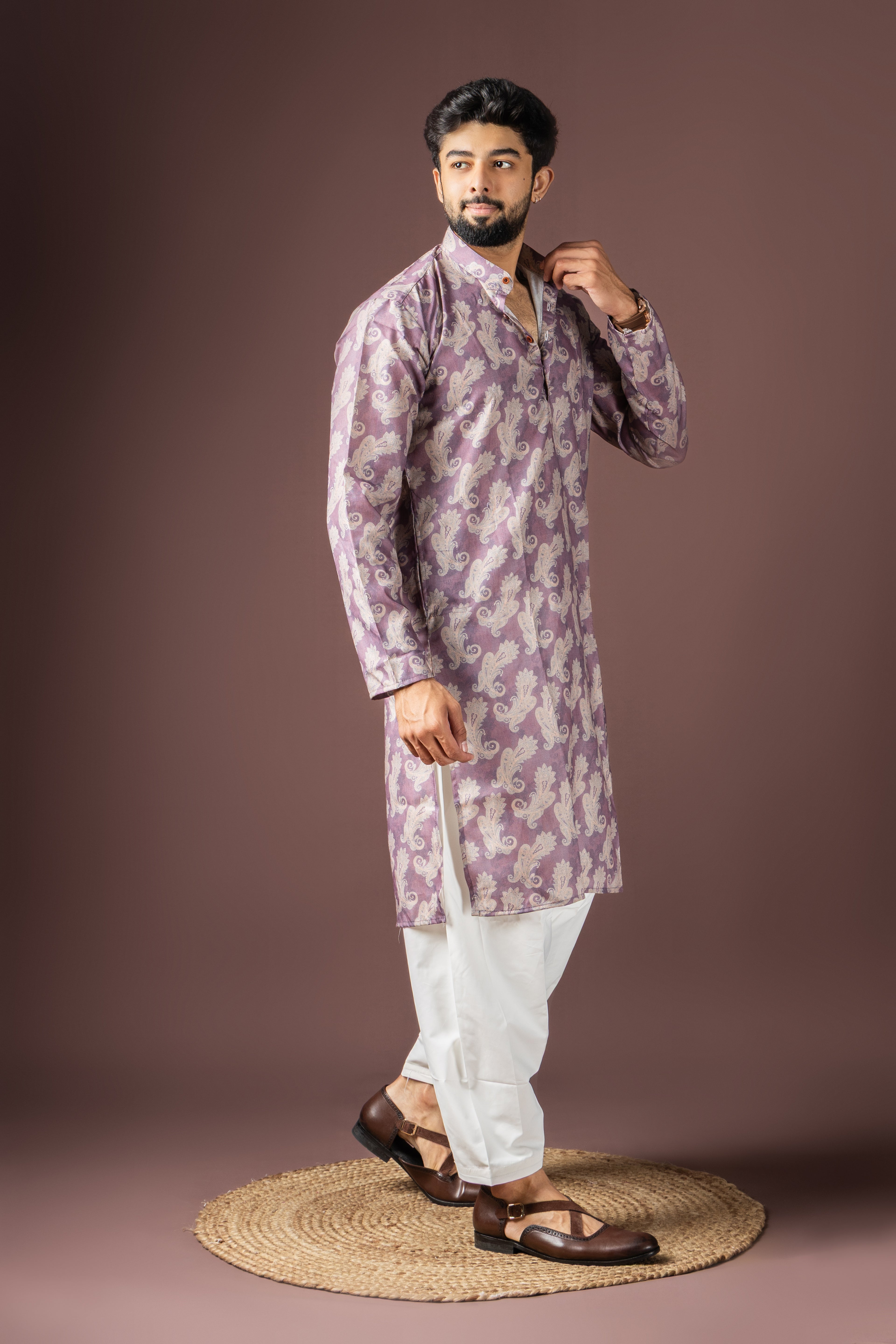 Magenta Blended Cotton Weaved Kurta Set | Vibrant Festive Ensemble