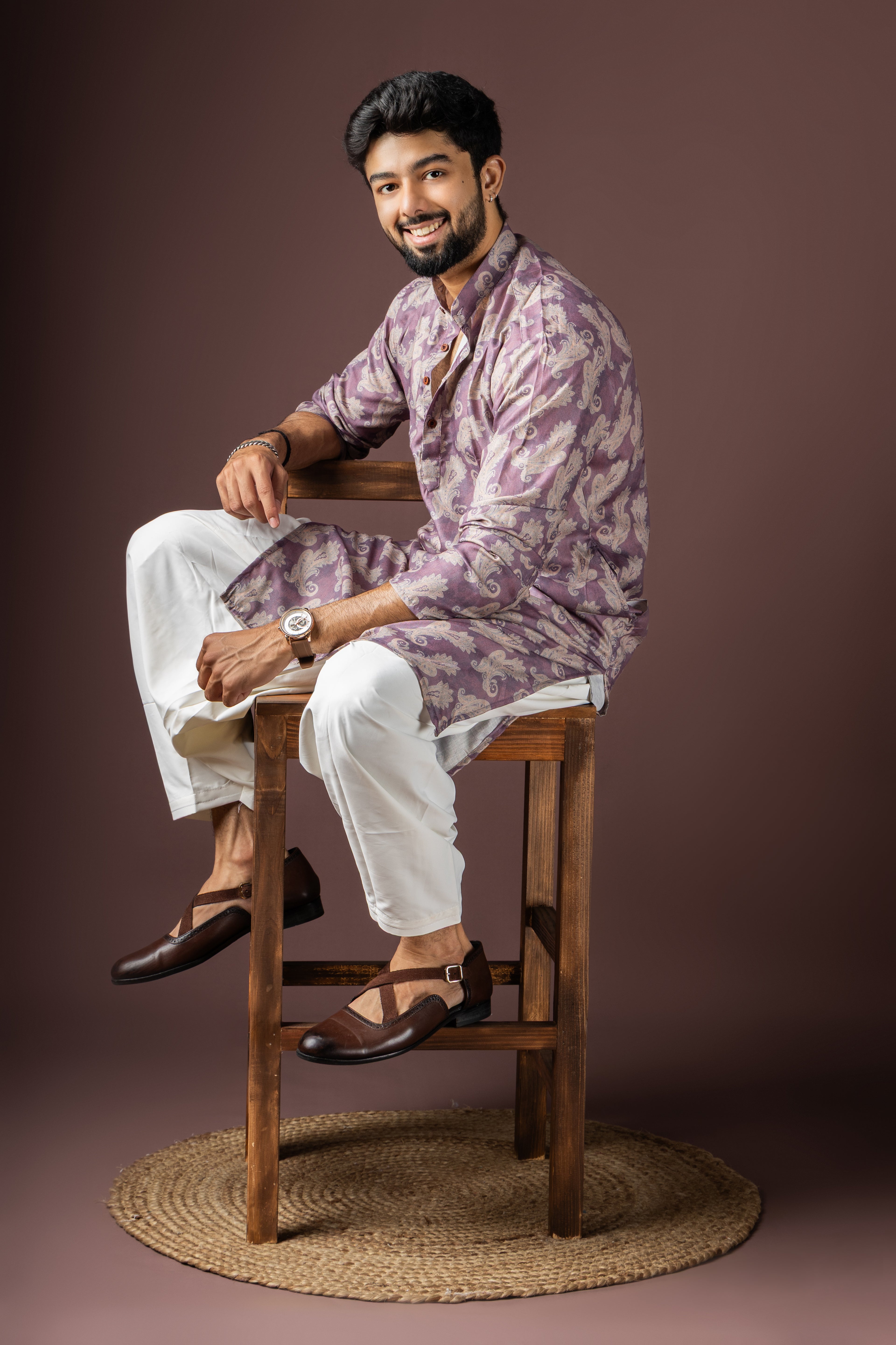 Magenta Blended Cotton Weaved Kurta Set | Vibrant Festive Ensemble