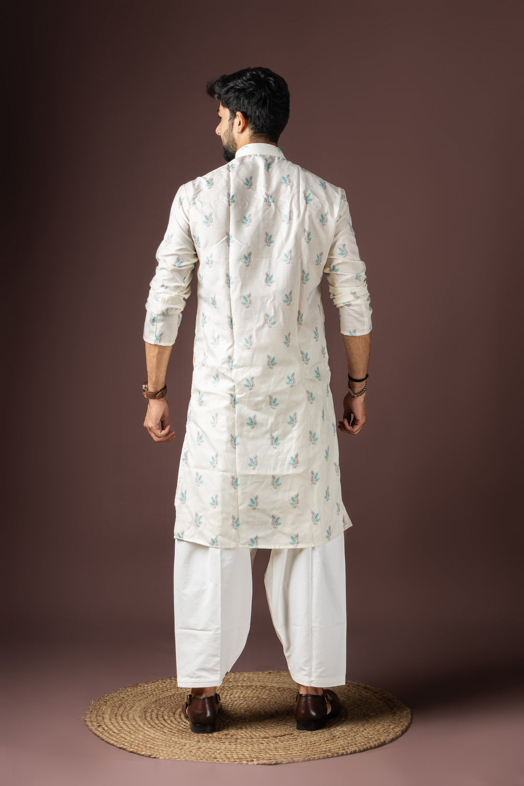 White Blended Cotton Weaved Kurta Set | Elegant Traditional Attire