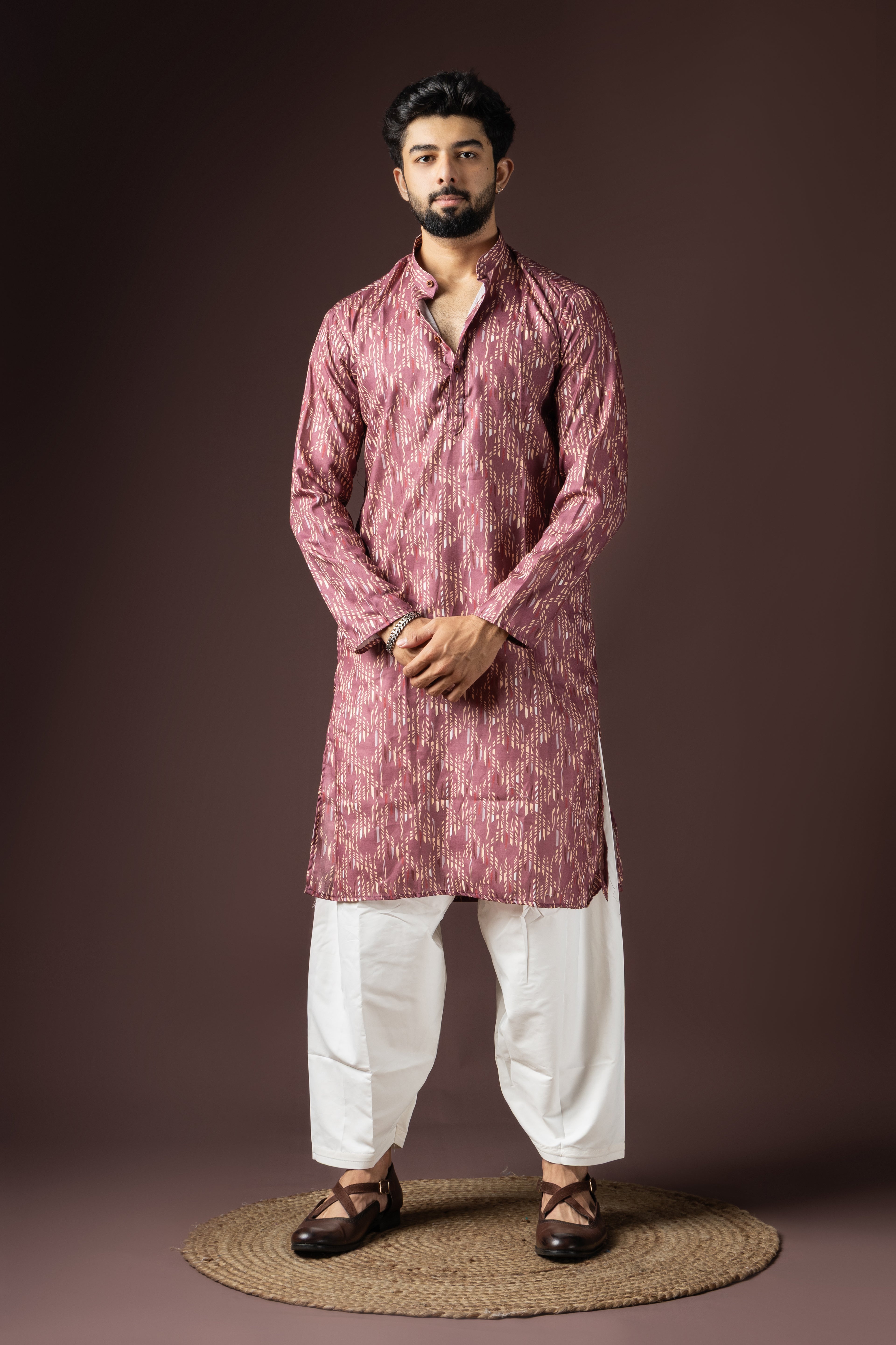 White Blended Cotton Weaved Kurta Set | Pure Festive Elegance