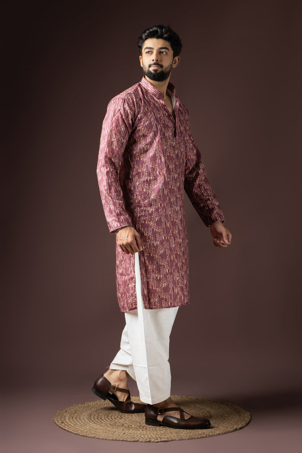 White Blended Cotton Weaved Kurta Set | Pure Festive Elegance