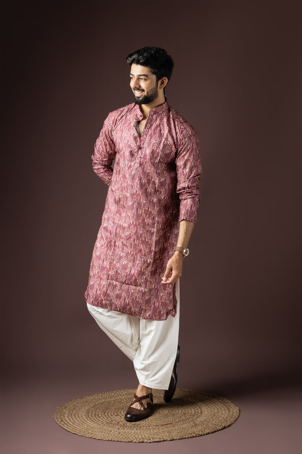 White Blended Cotton Weaved Kurta Set | Pure Festive Elegance