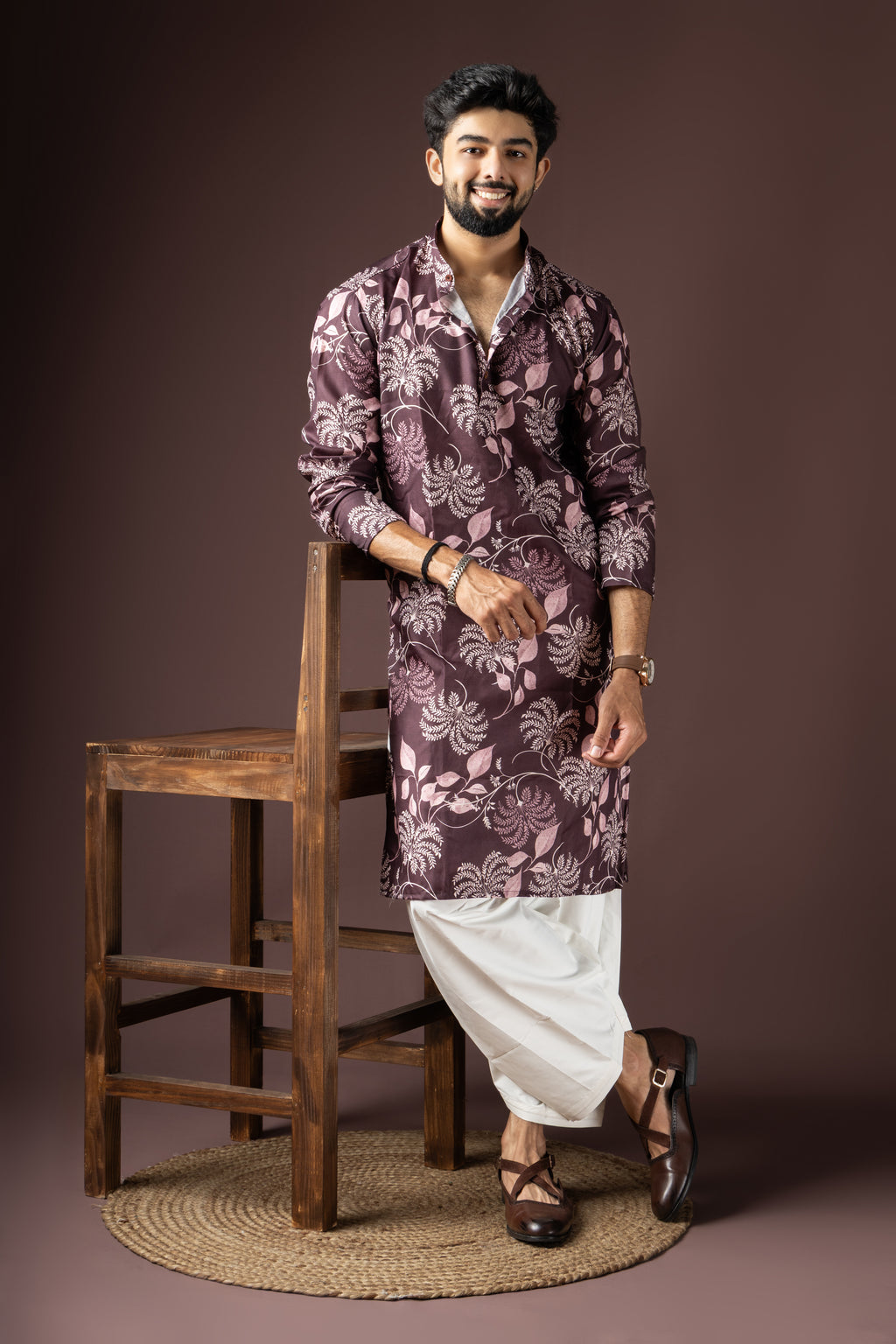 Wine Blended Cotton Weaved Kurta Set | Majestic Festive Ensemble