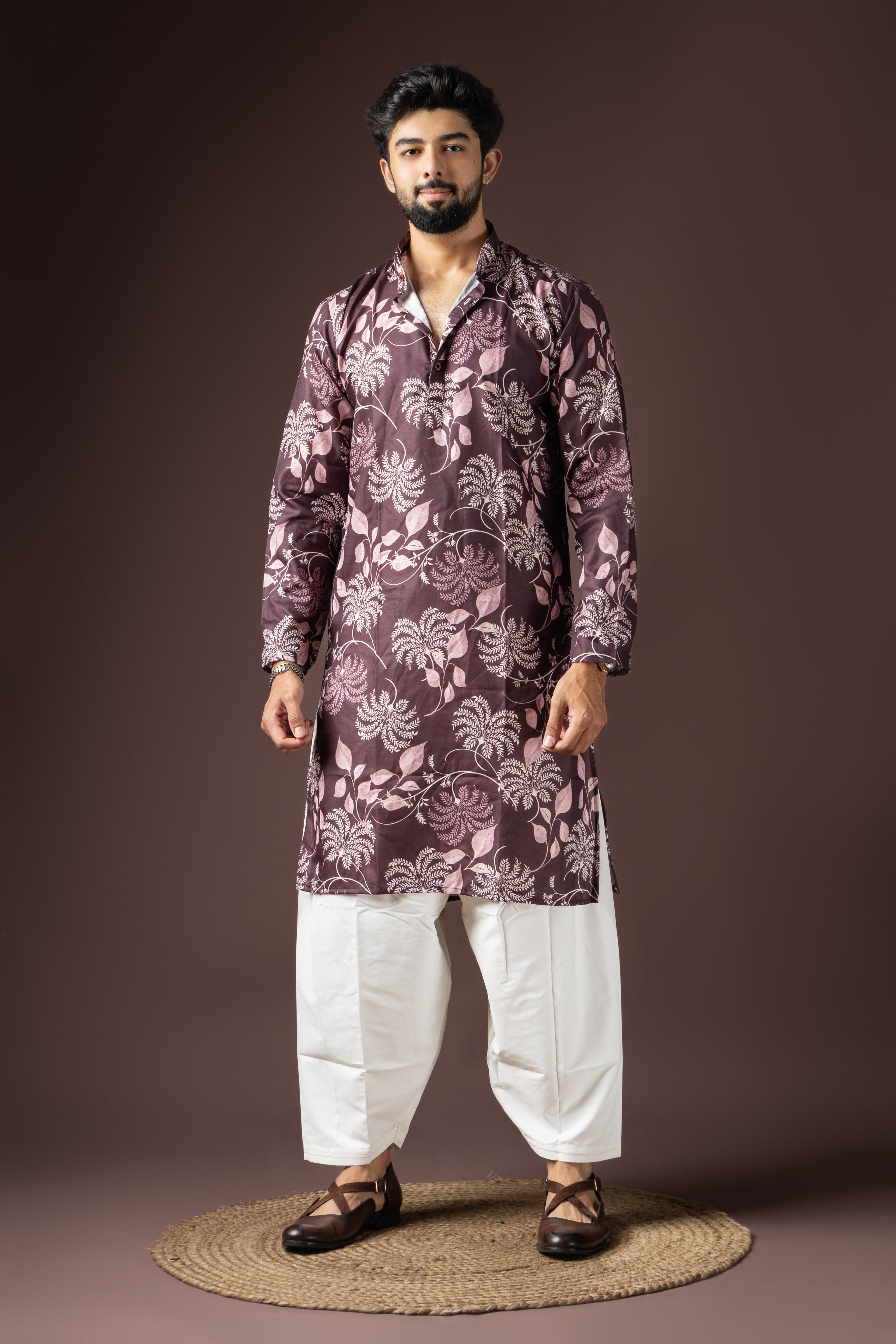Wine Blended Cotton Weaved Kurta Set | Majestic Festive Ensemble