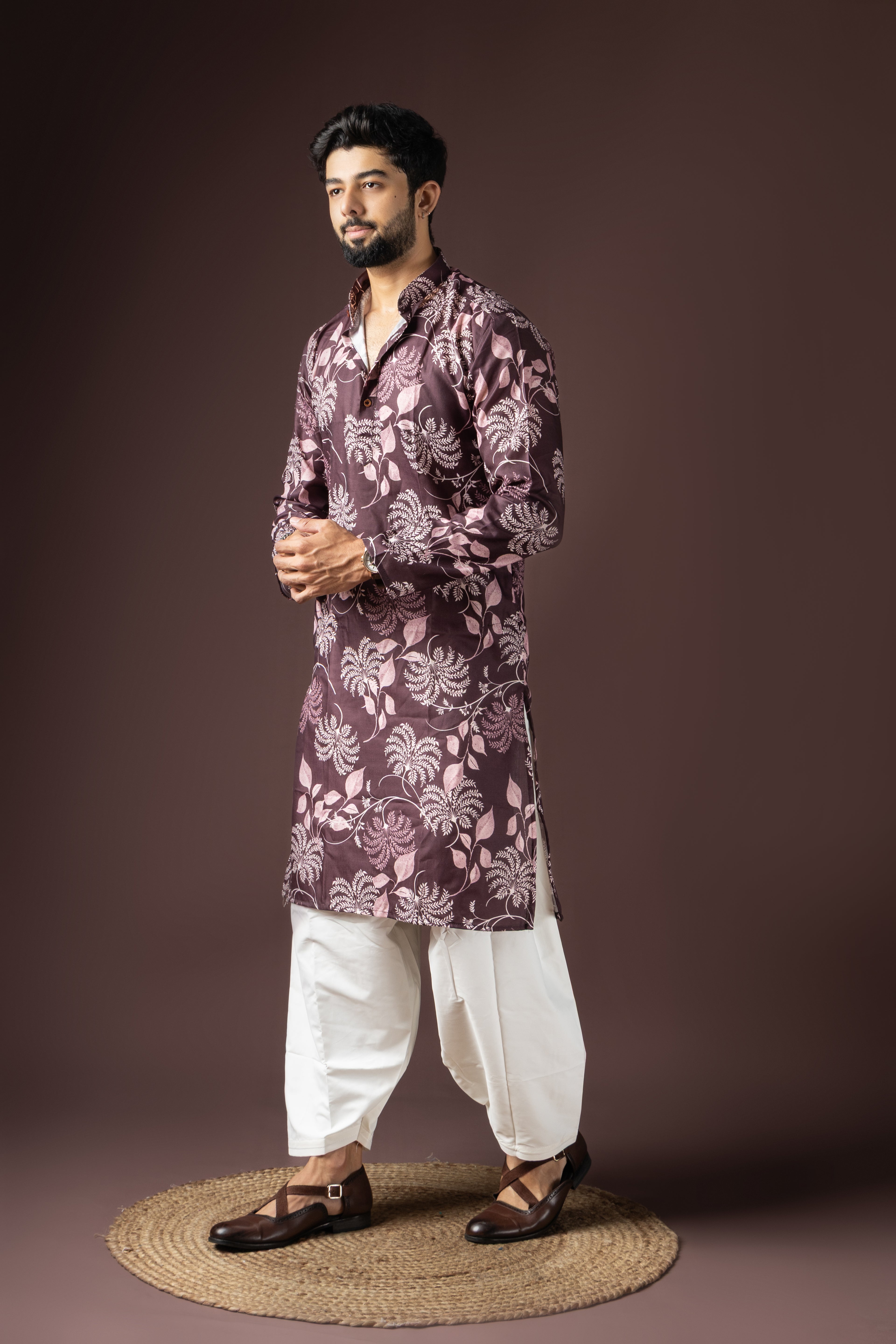 Wine Blended Cotton Weaved Kurta Set | Majestic Festive Ensemble