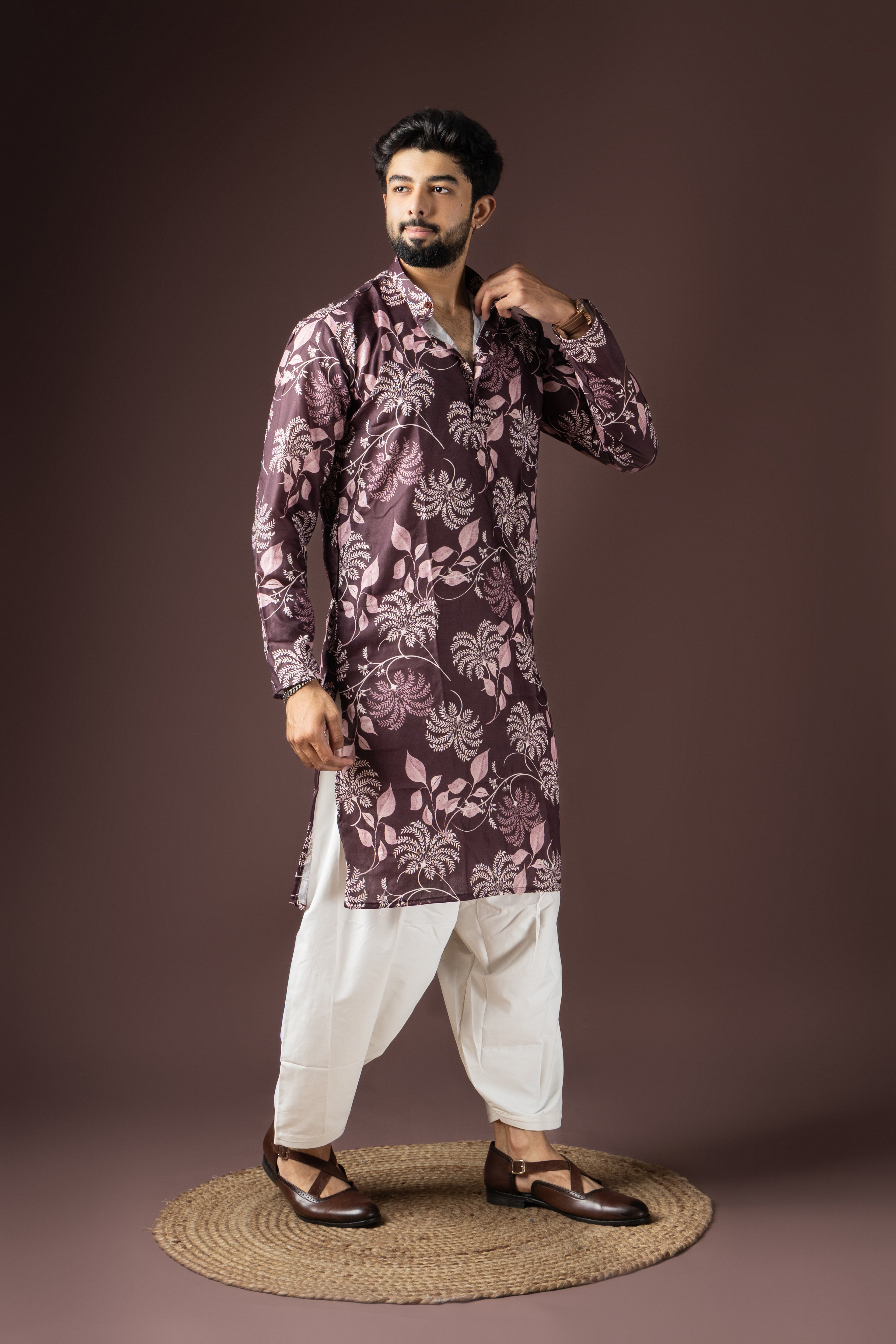 Wine Blended Cotton Weaved Kurta Set | Majestic Festive Ensemble