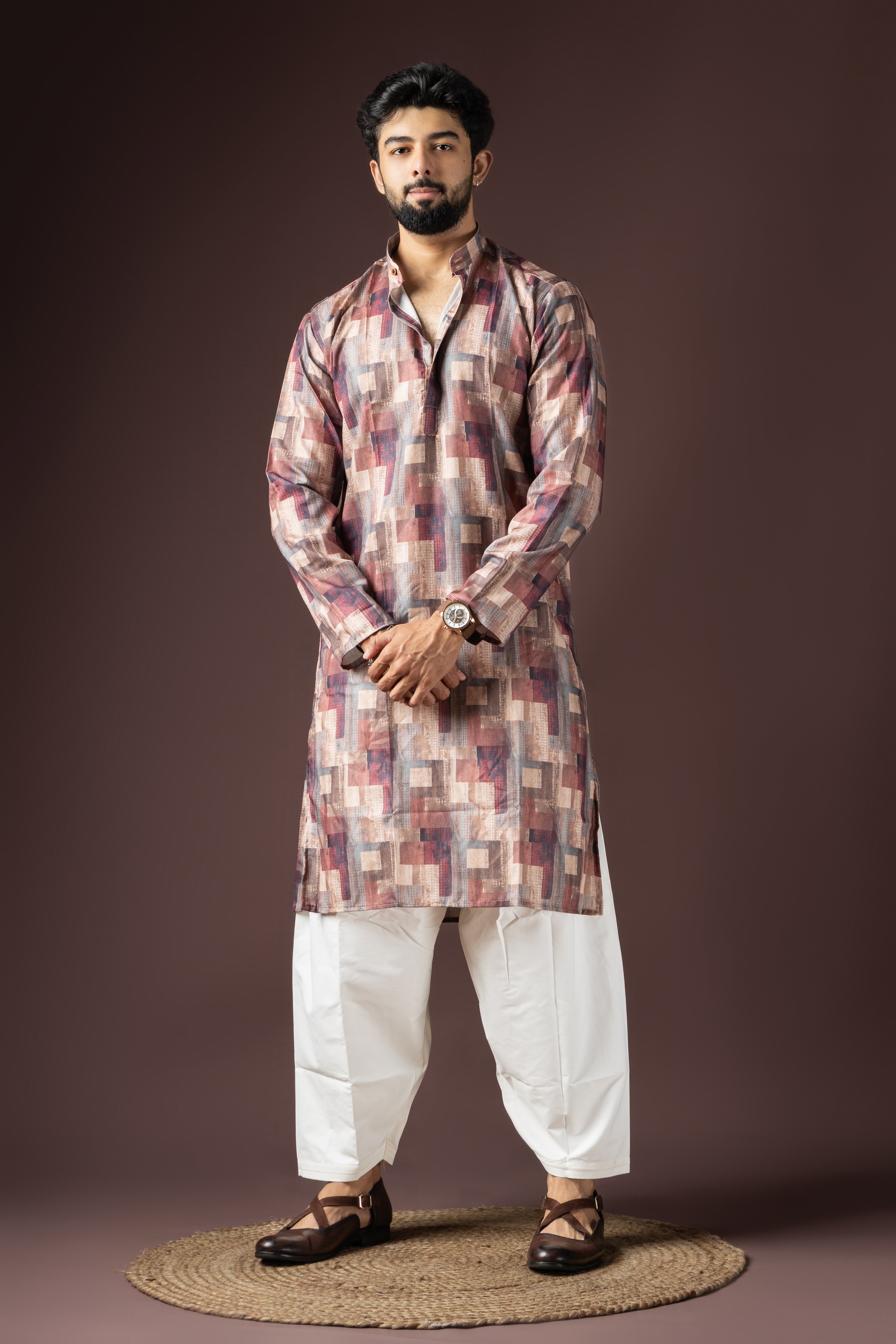 Dark Maroon Blended Cotton Weaved Kurta Set | Intense Traditional Wear