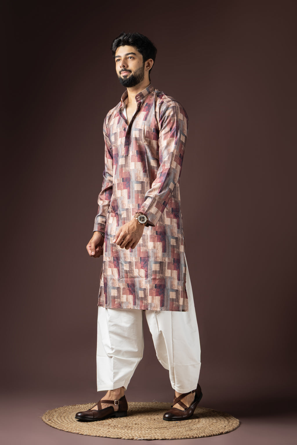 Dark Maroon Blended Cotton Weaved Kurta Set | Intense Traditional Wear