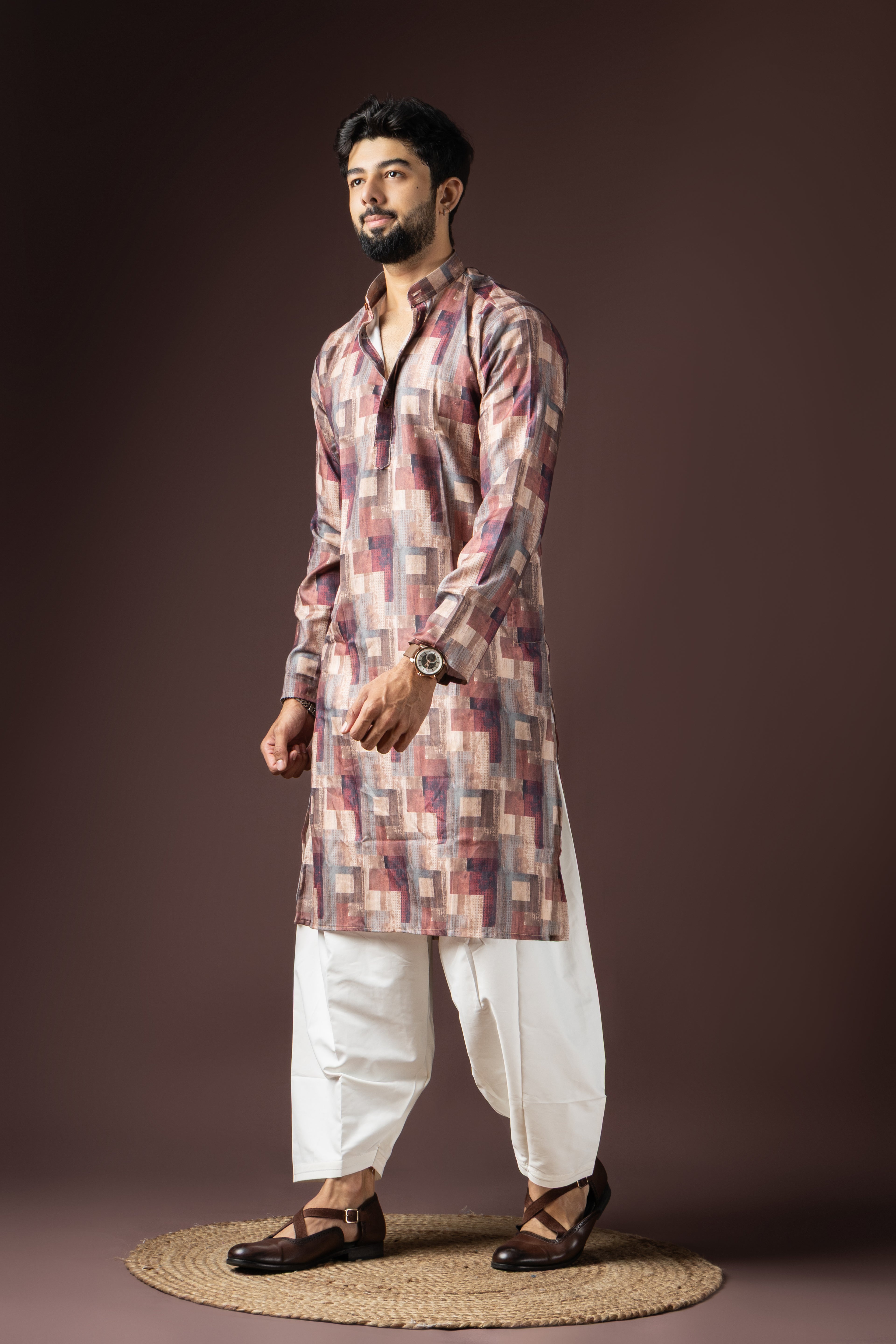 Dark Maroon Blended Cotton Weaved Kurta Set | Intense Traditional Wear
