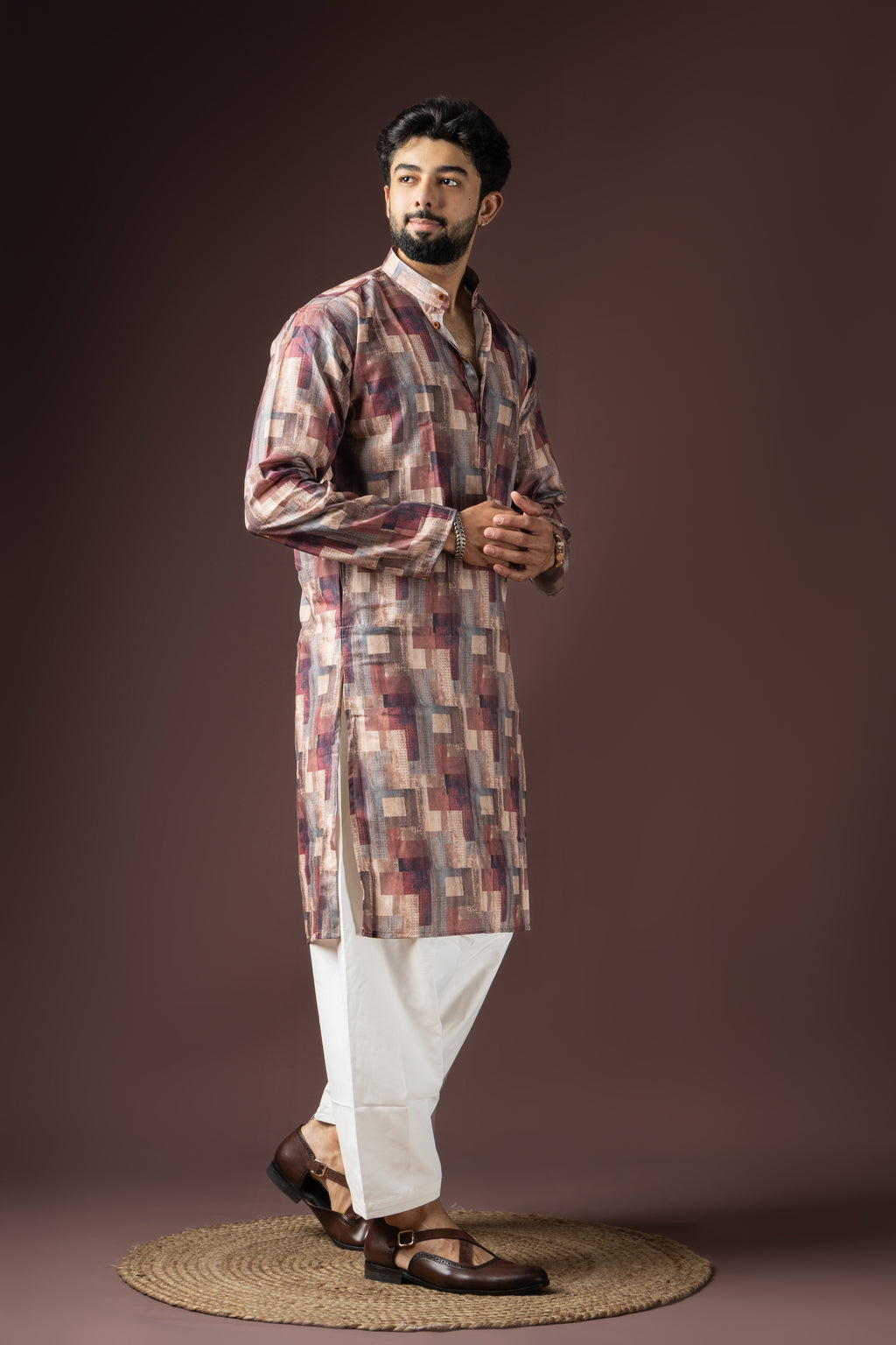 Dark Maroon Blended Cotton Weaved Kurta Set | Intense Traditional Wear