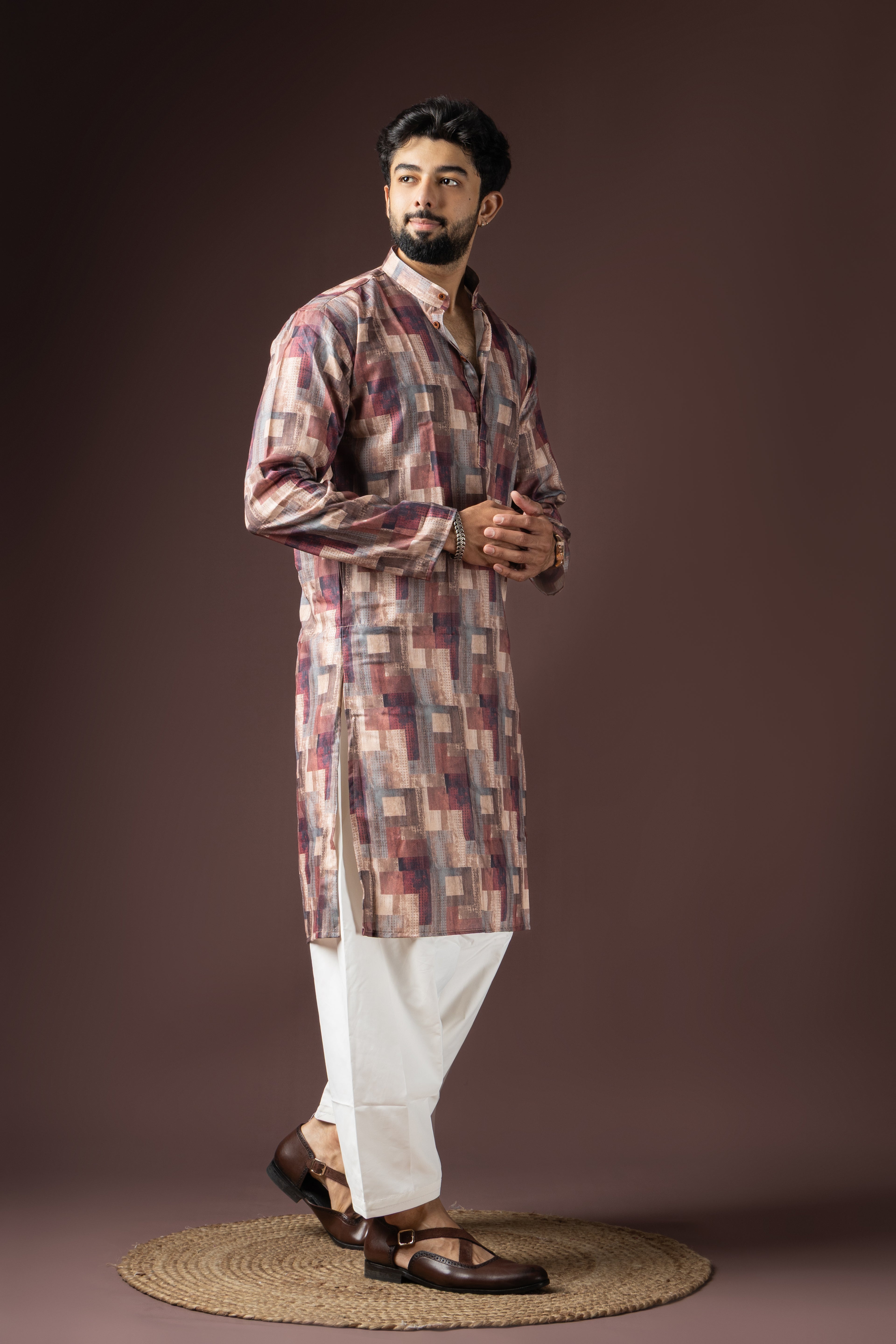 Dark Maroon Blended Cotton Weaved Kurta Set | Intense Traditional Wear