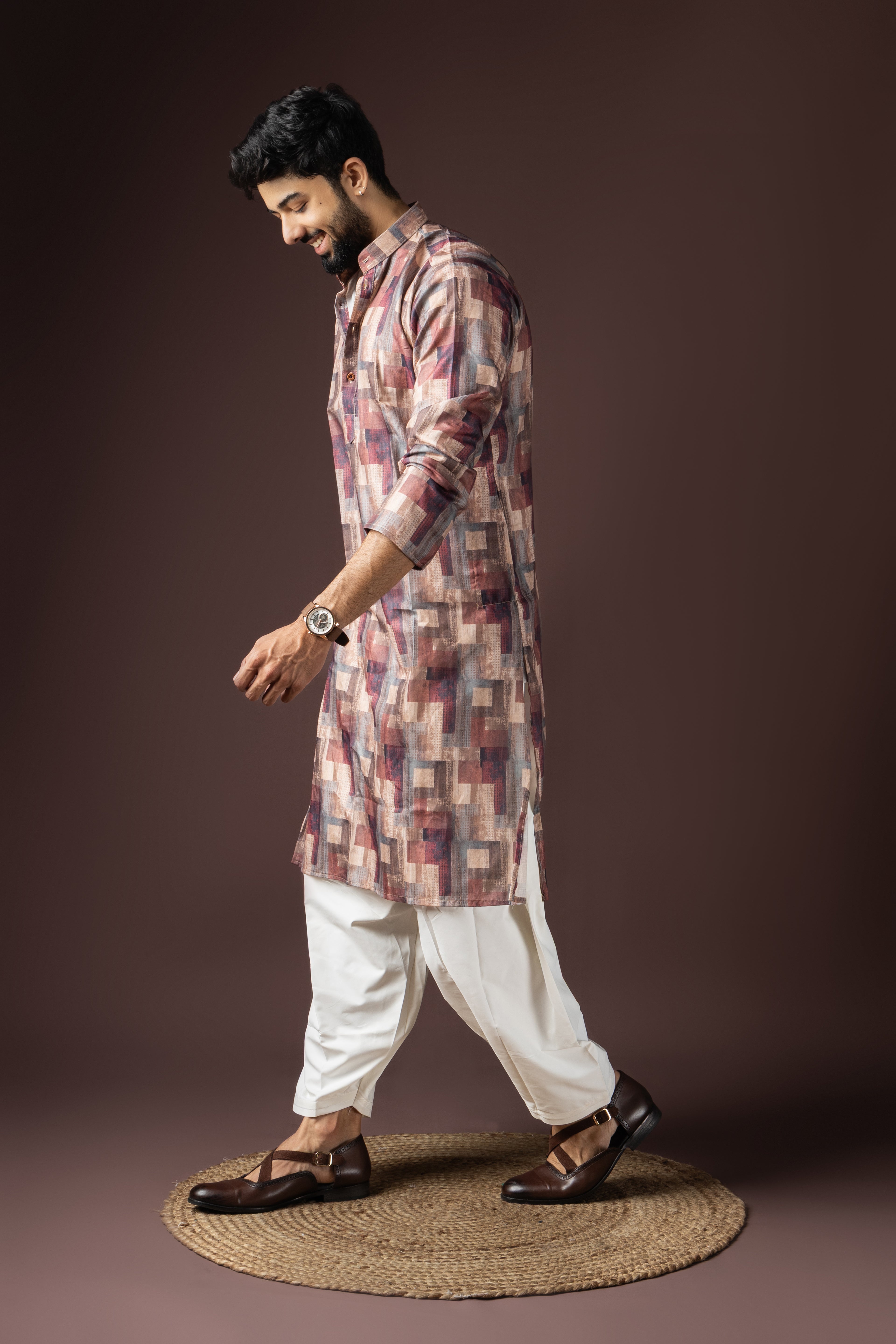 Dark Maroon Blended Cotton Weaved Kurta Set | Intense Traditional Wear
