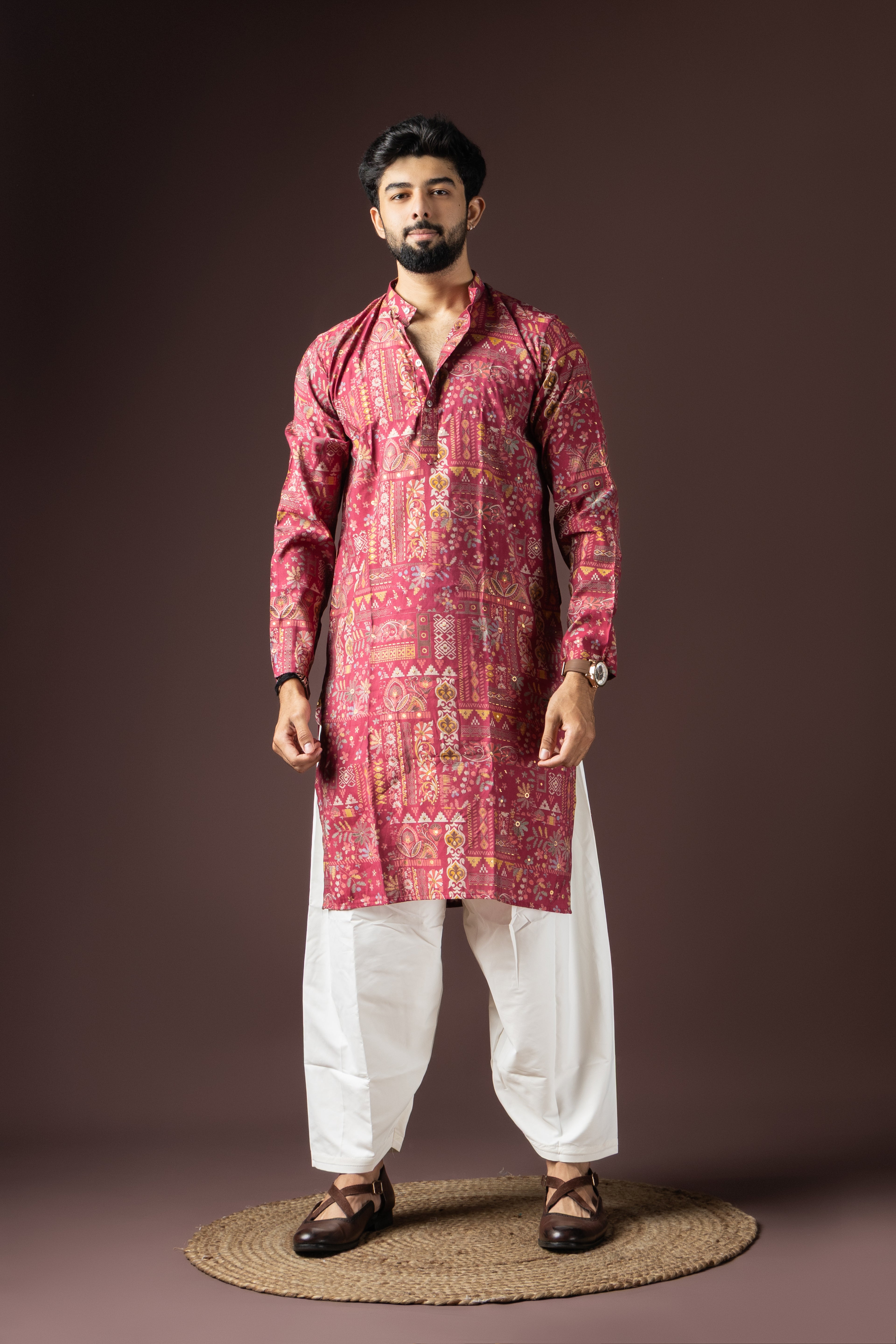 Magenta Modal Silk Weaved Kurta Set | Luxurious Festive Attire
