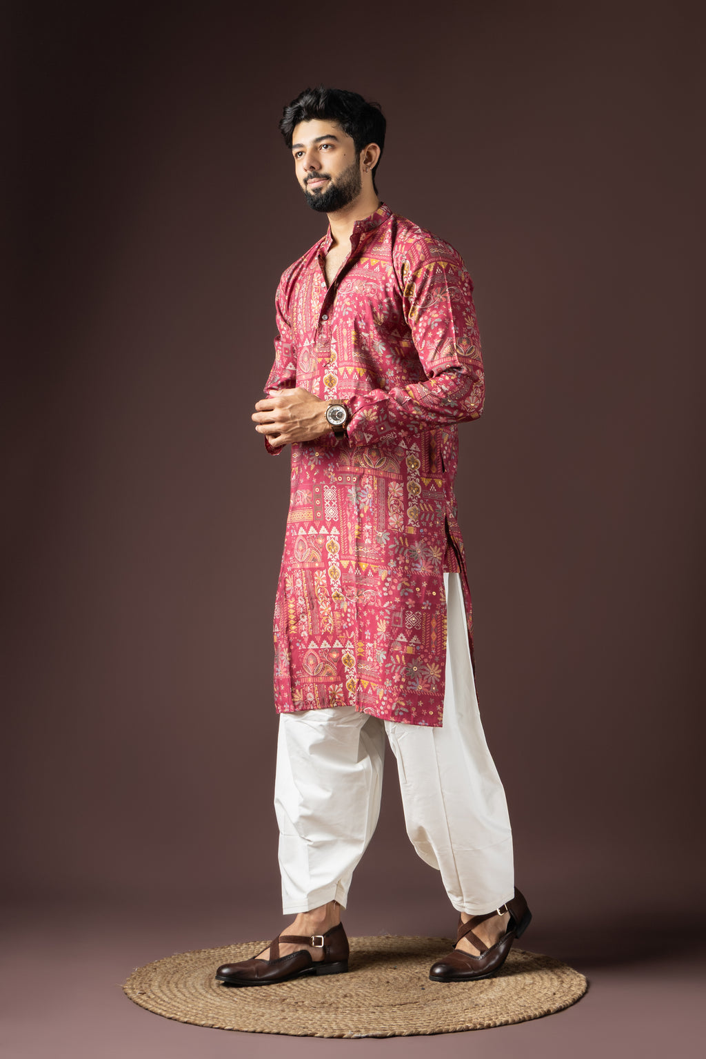 Magenta Modal Silk Weaved Kurta Set | Luxurious Festive Attire