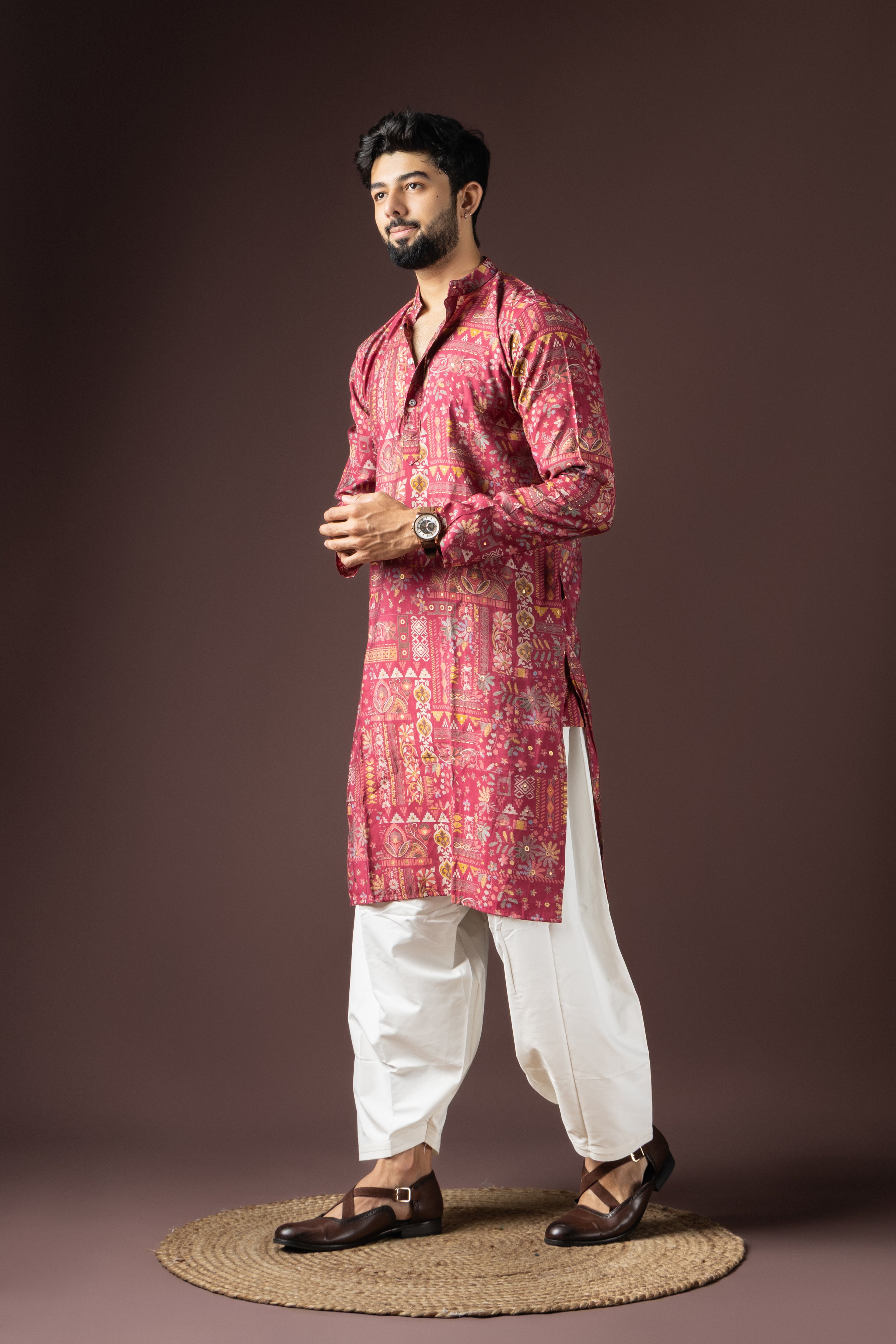 Magenta Modal Silk Weaved Kurta Set | Luxurious Festive Attire