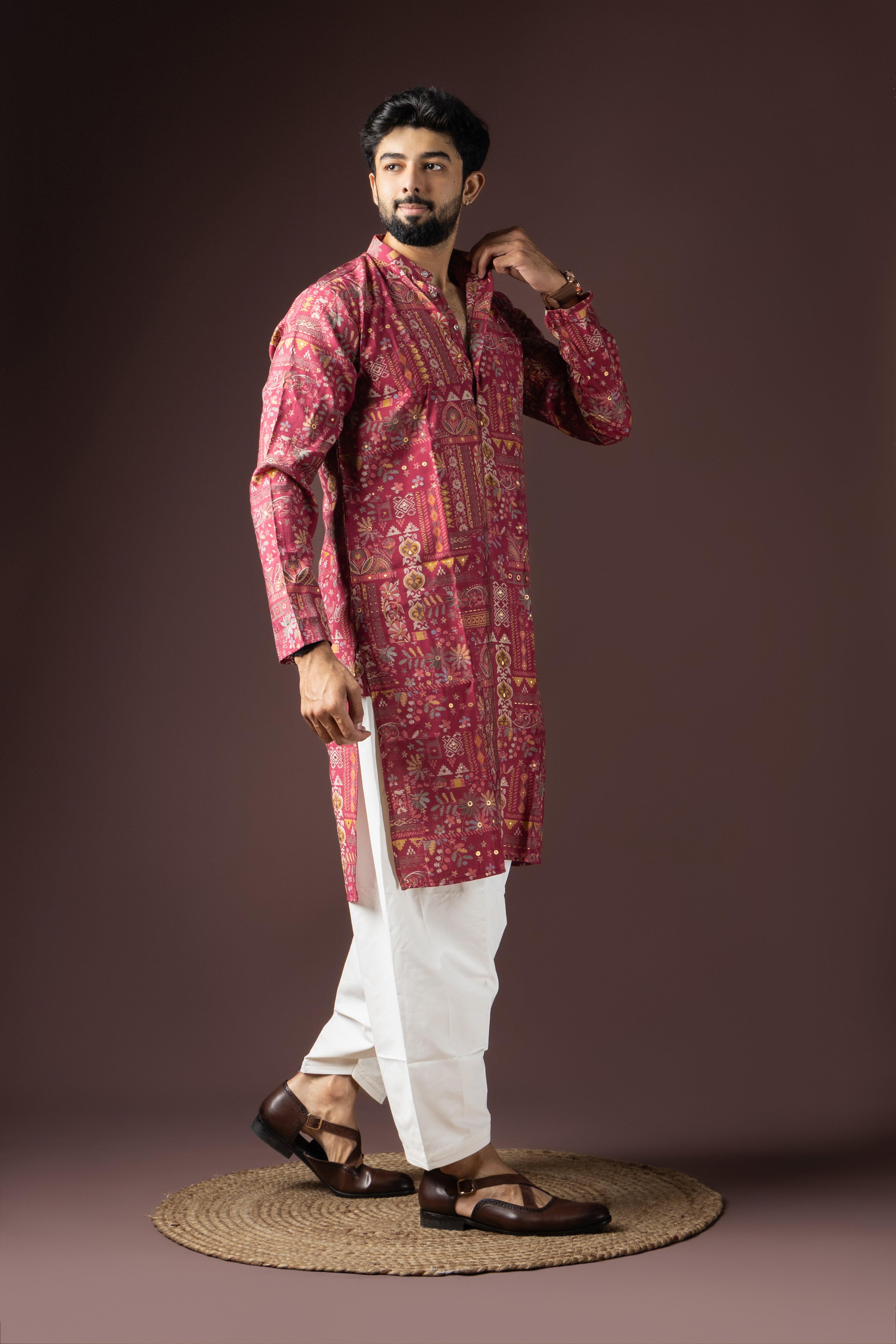 Magenta Modal Silk Weaved Kurta Set | Luxurious Festive Attire