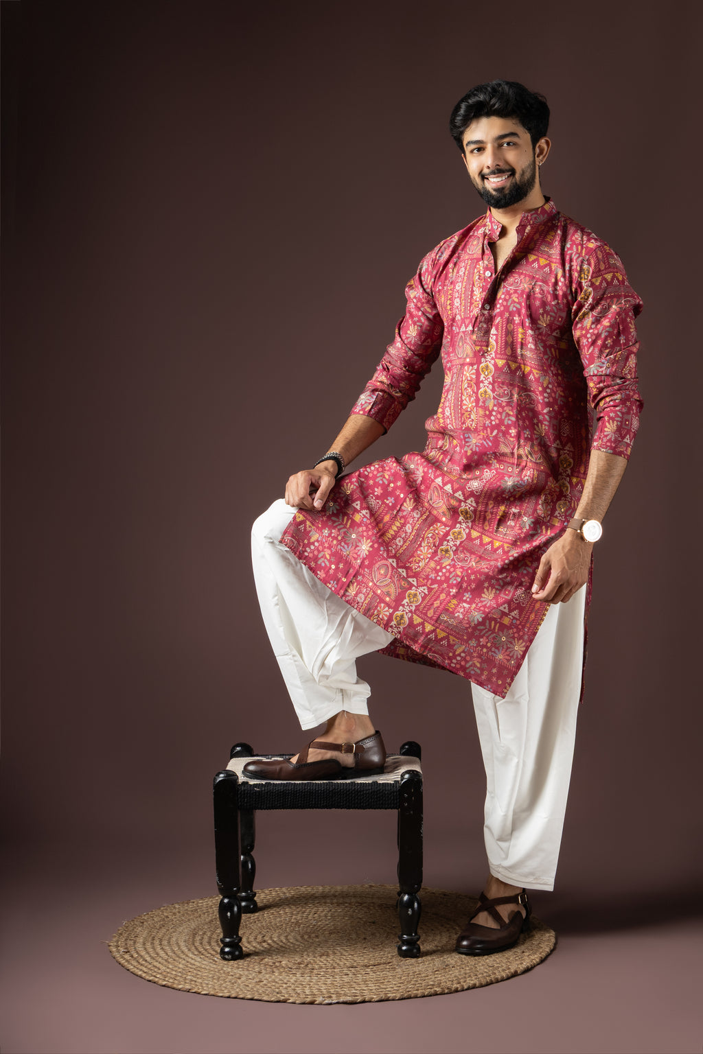 Magenta Modal Silk Weaved Kurta Set | Luxurious Festive Attire