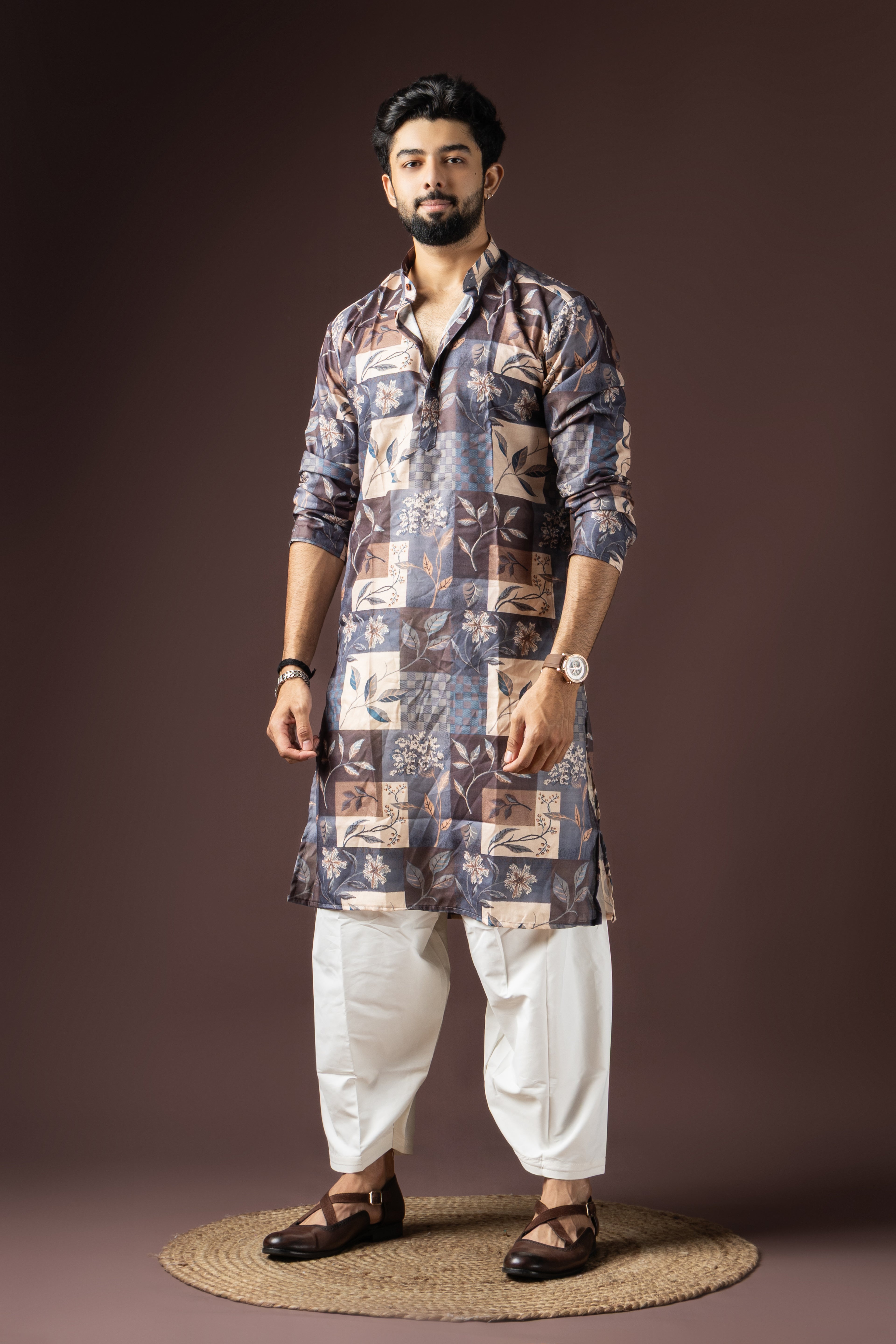 Multi Color Blended Cotton Weaved Kurta Set | Festive Celebration Wear