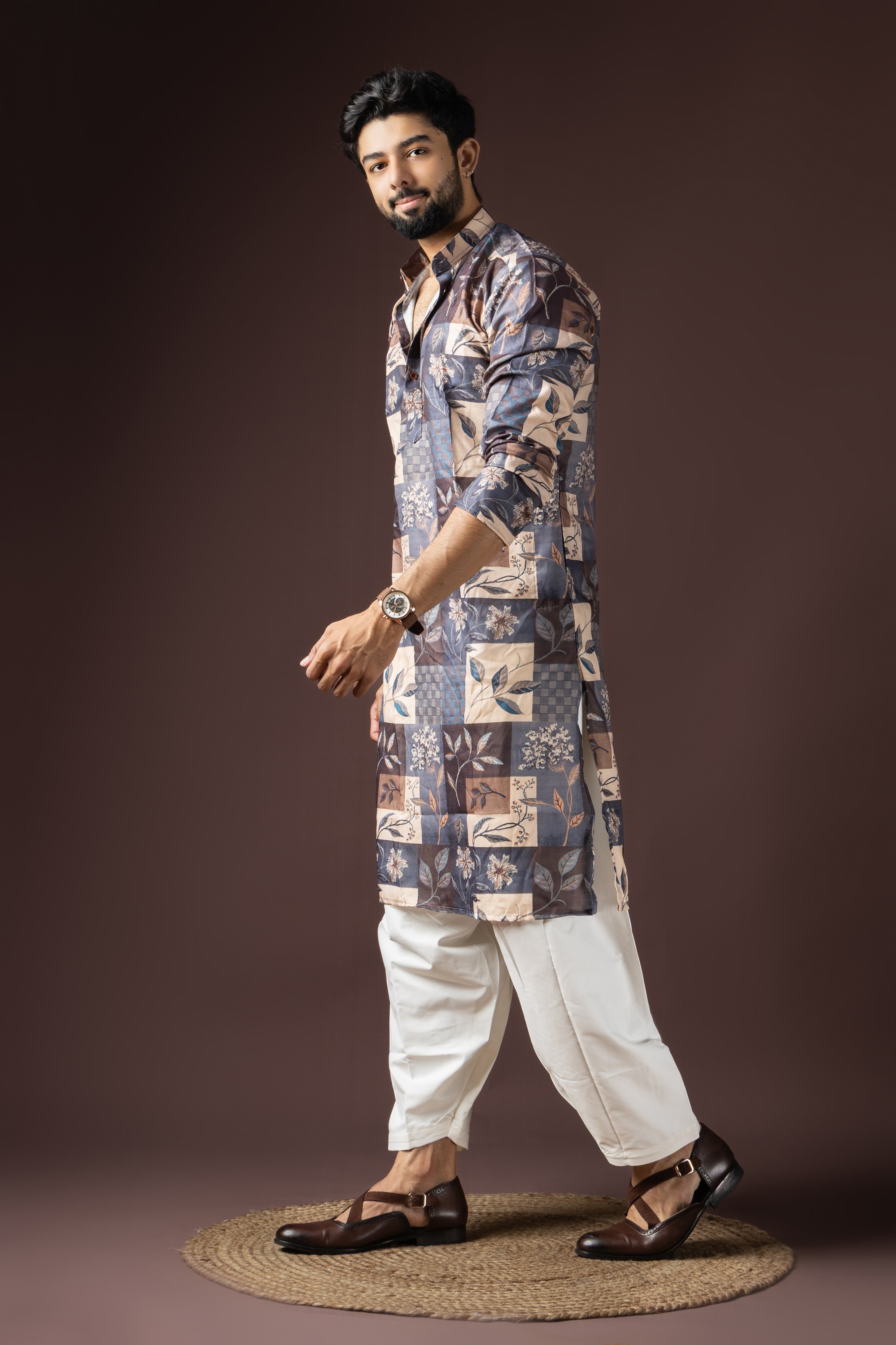 Multi Color Blended Cotton Weaved Kurta Set | Festive Celebration Wear