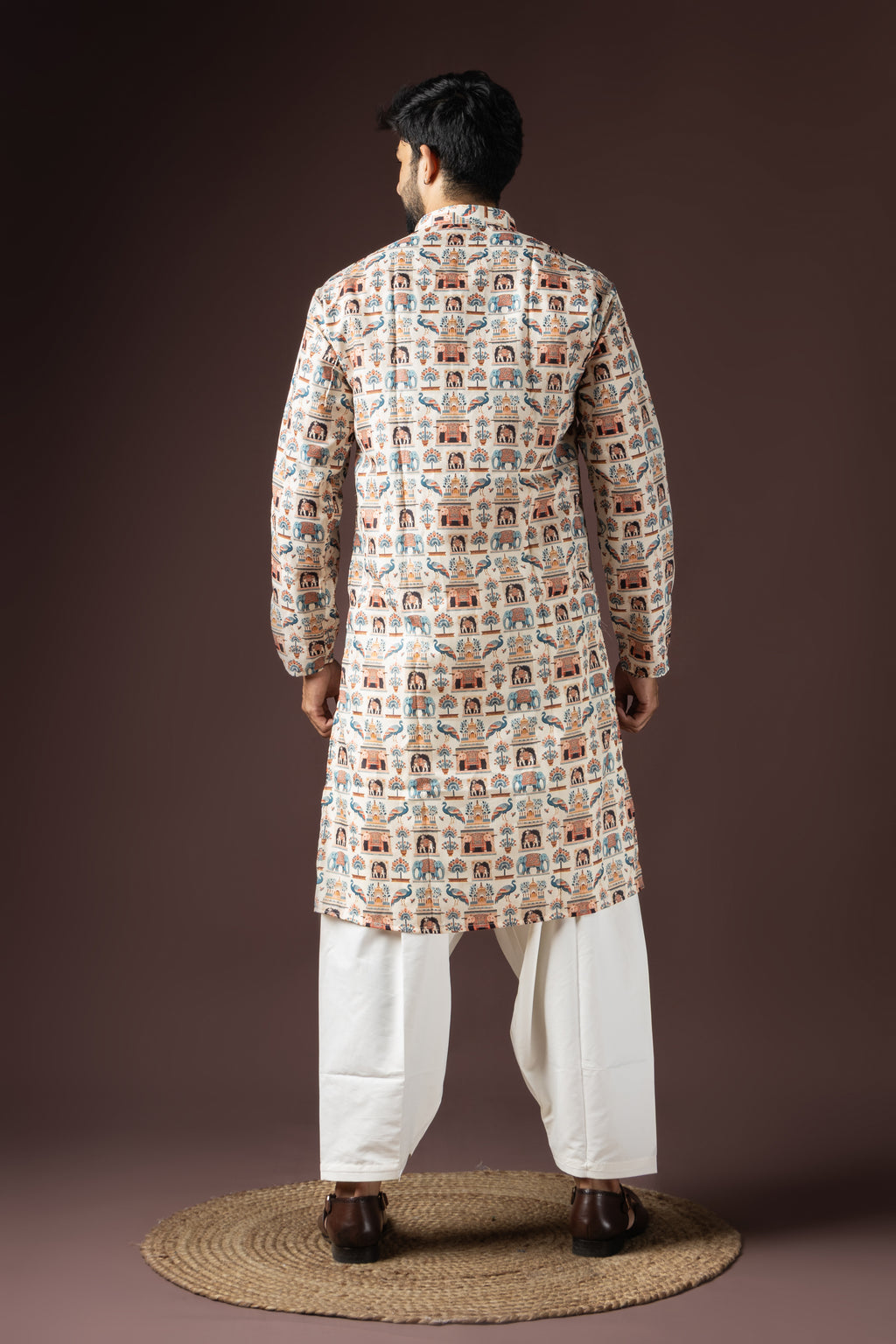 Cream Blended Cotton Weaved Kurta Set | Subtle Festive Elegance