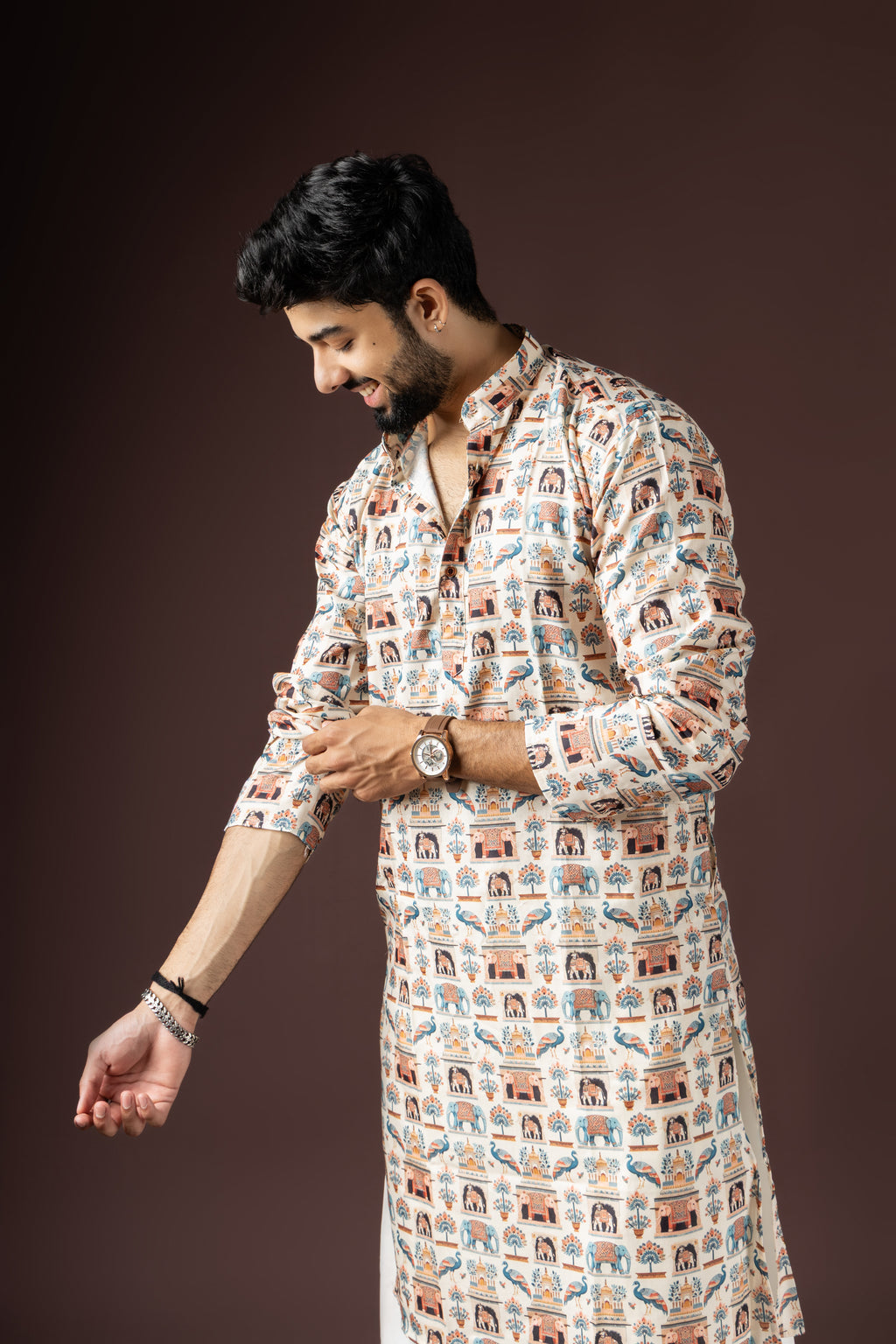 Cream Blended Cotton Weaved Kurta Set | Subtle Festive Elegance