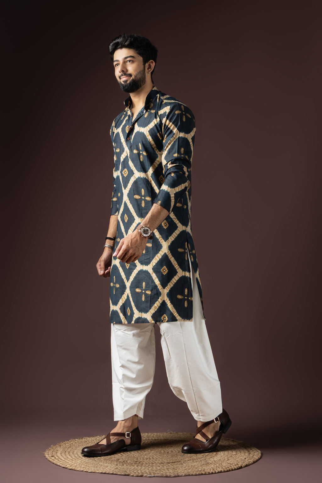Navy Blue Rayon Weaved Kurta Set | Contemporary Festive Style