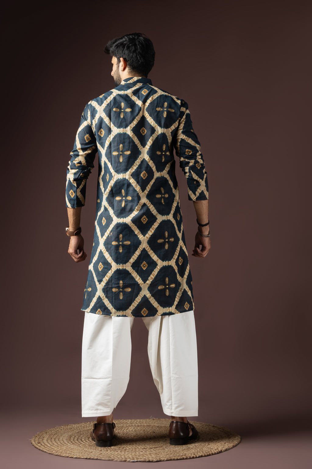 Navy Blue Rayon Weaved Kurta Set | Contemporary Festive Style