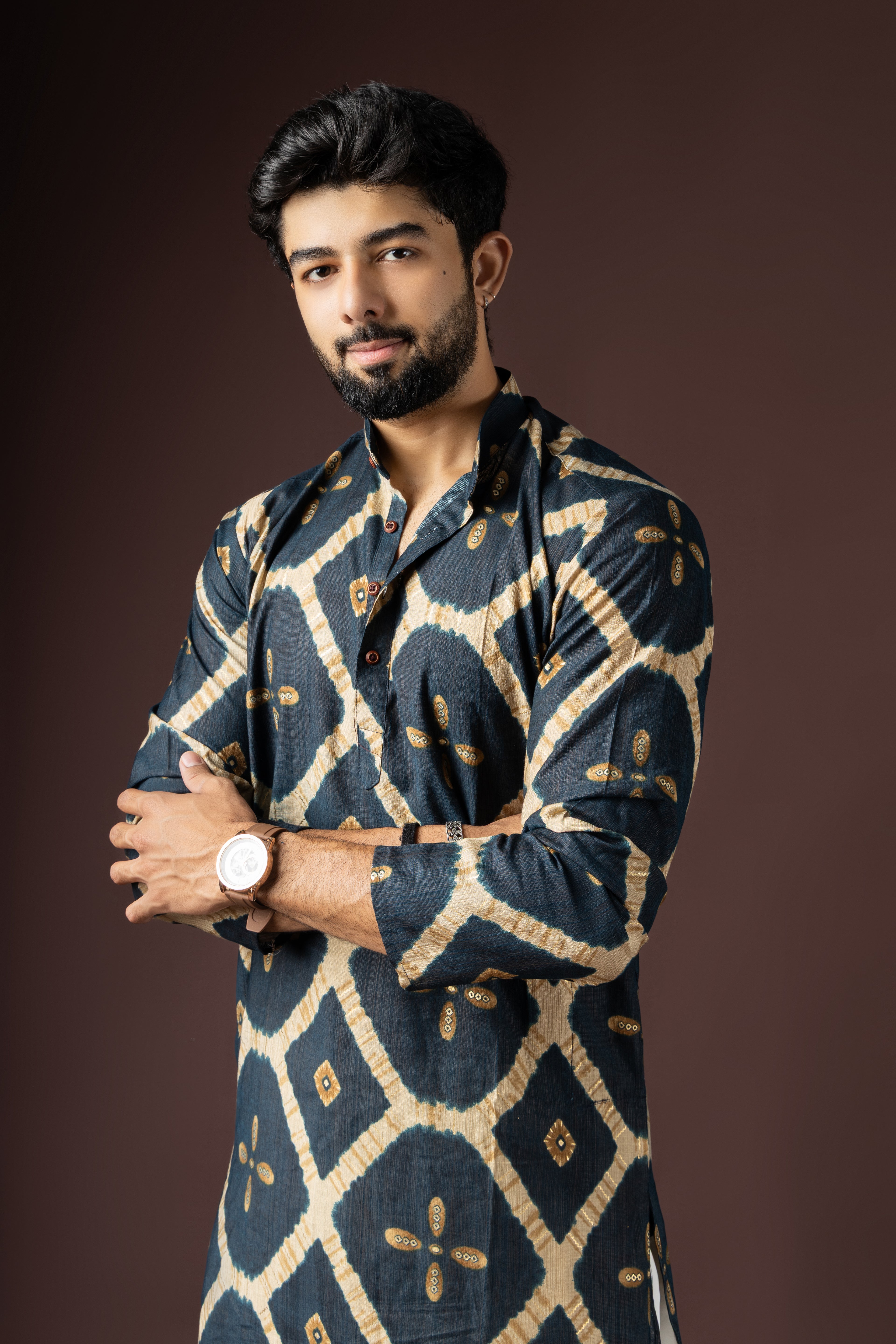 Navy Blue Rayon Weaved Kurta Set | Contemporary Festive Style
