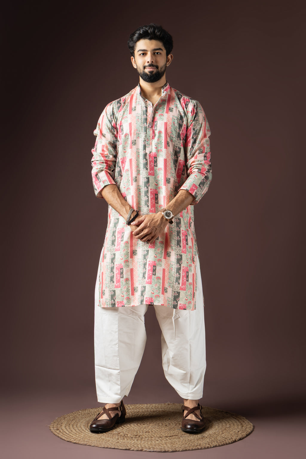Multi Color Blended Cotton Weaved Kurta Set | Festive Rainbow Ensemble