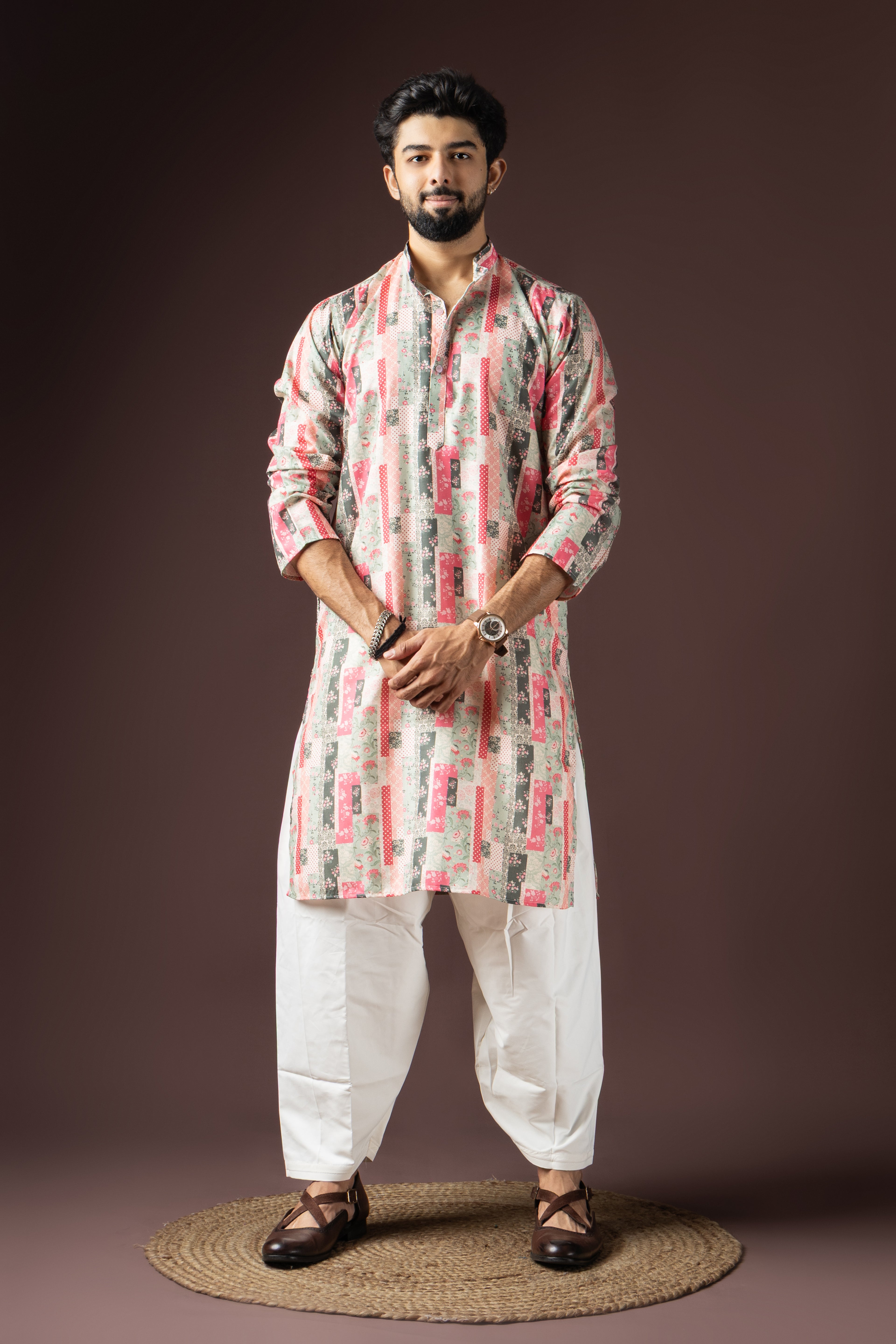 Multi Color Blended Cotton Weaved Kurta Set | Festive Rainbow Ensemble