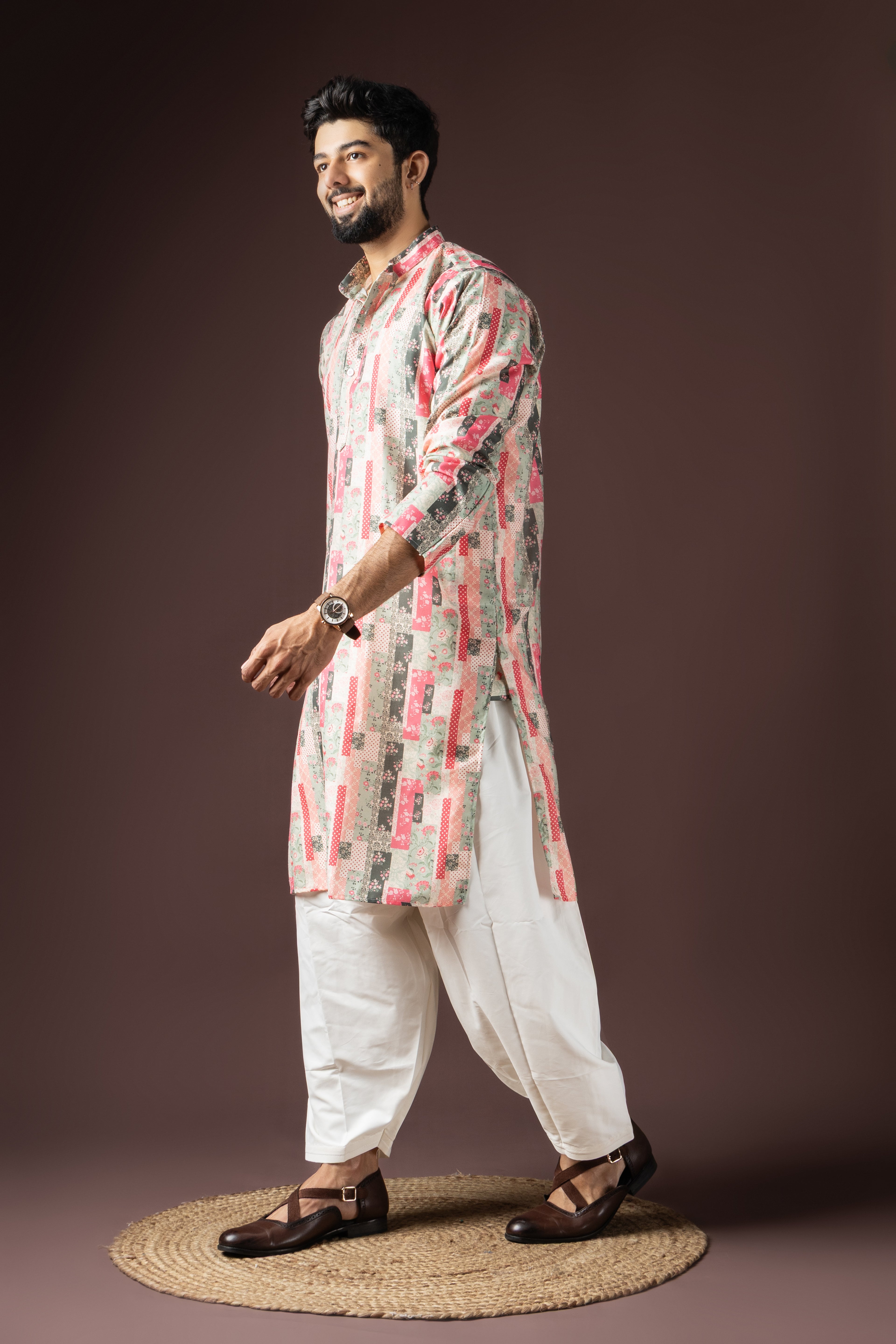 Multi Color Blended Cotton Weaved Kurta Set | Festive Rainbow Ensemble