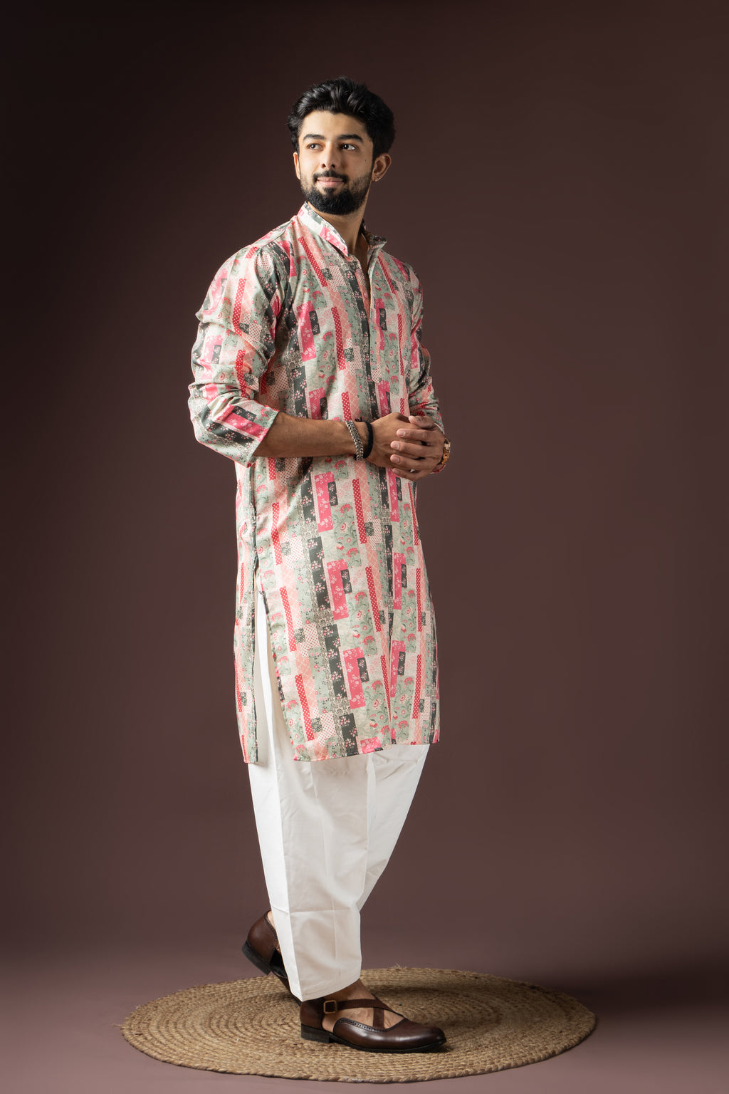 Multi Color Blended Cotton Weaved Kurta Set | Festive Rainbow Ensemble
